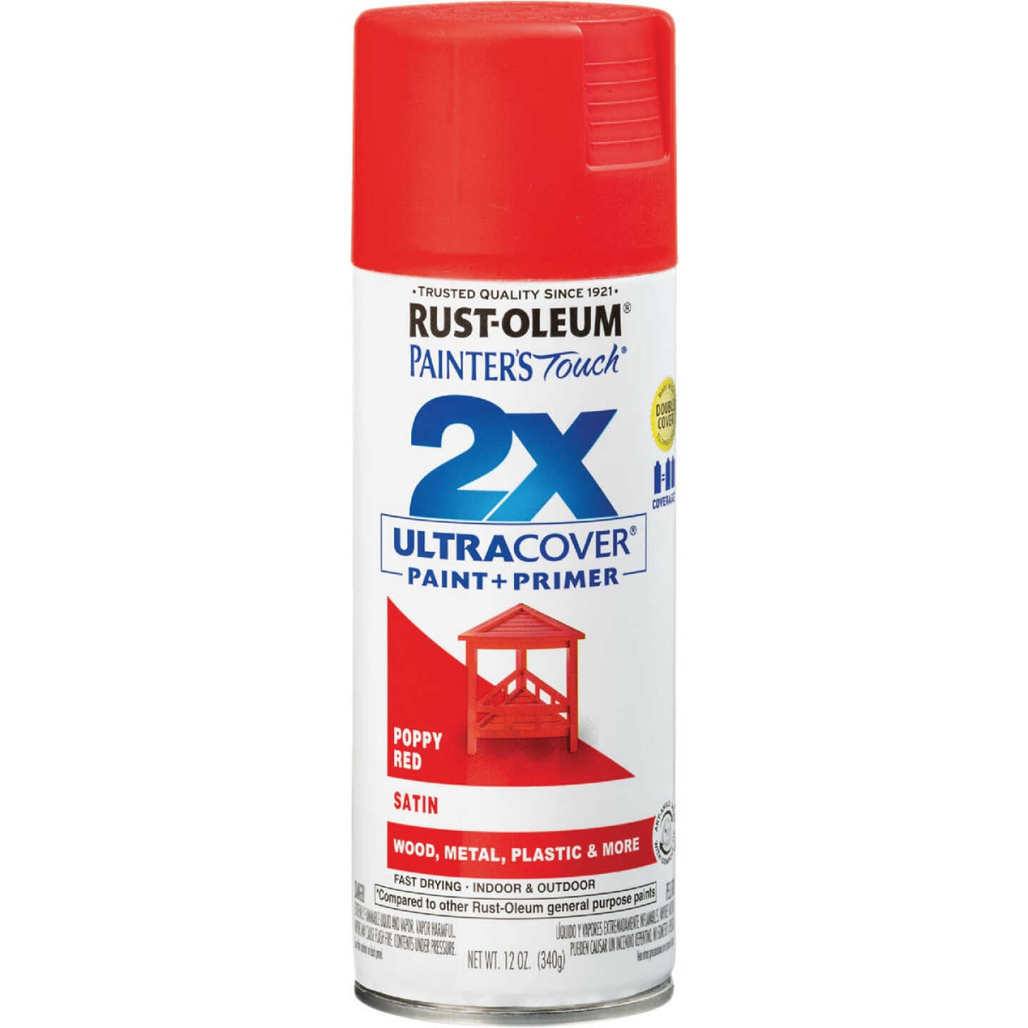 Rust-Oleum Painter's Touch 2X Ultra Cover 12 Oz. Satin Paint + Primer Spray Paint, Poppy Red Image 8