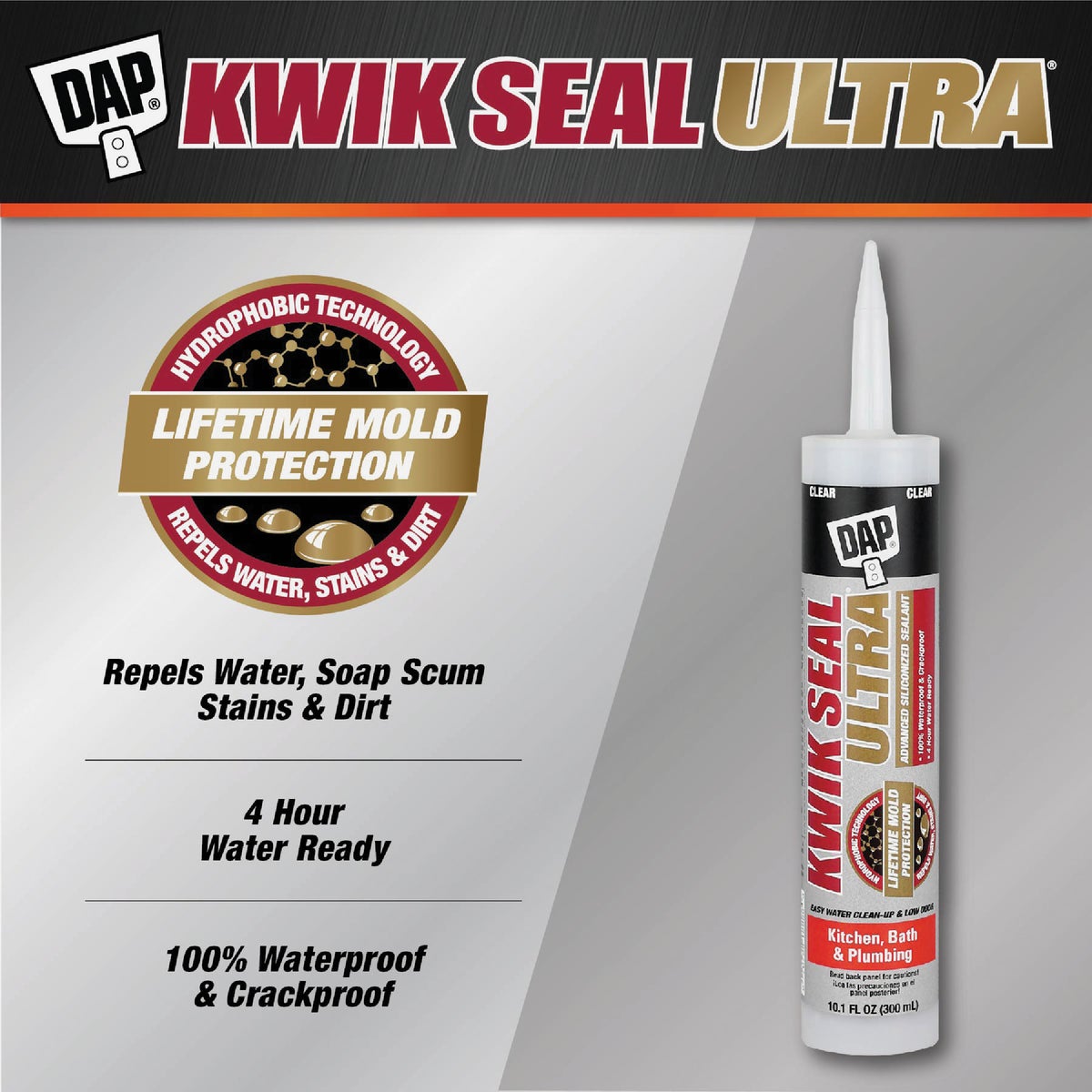 DAP KWIK SEAL ULTRA 10.1 Oz. Clear Kitchen & Bath Silicone Sealant Image 2