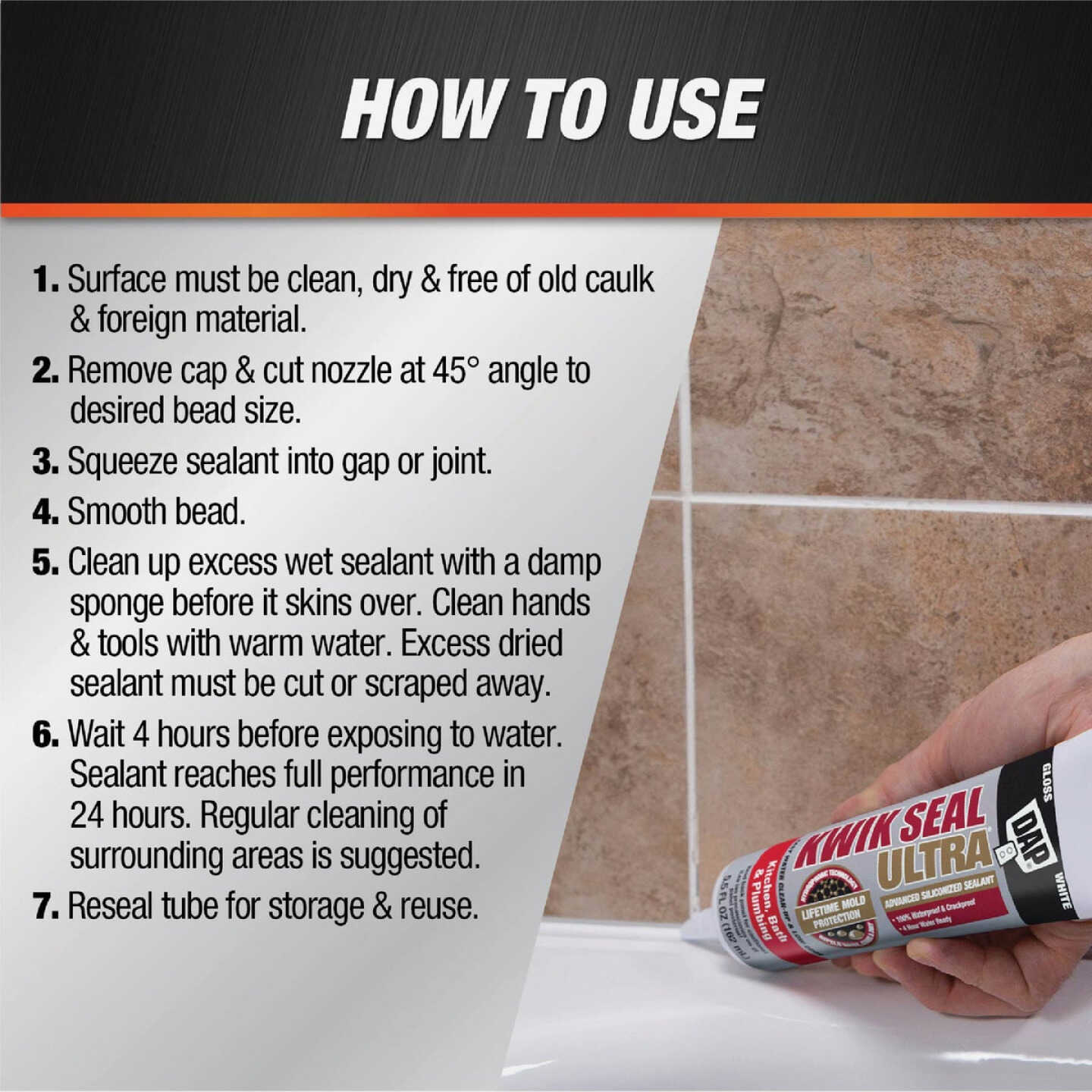 DAP KWIK SEAL ULTRA 5.5 Oz. Clear Siliconized Kitchen & Bath Sealant Image 4