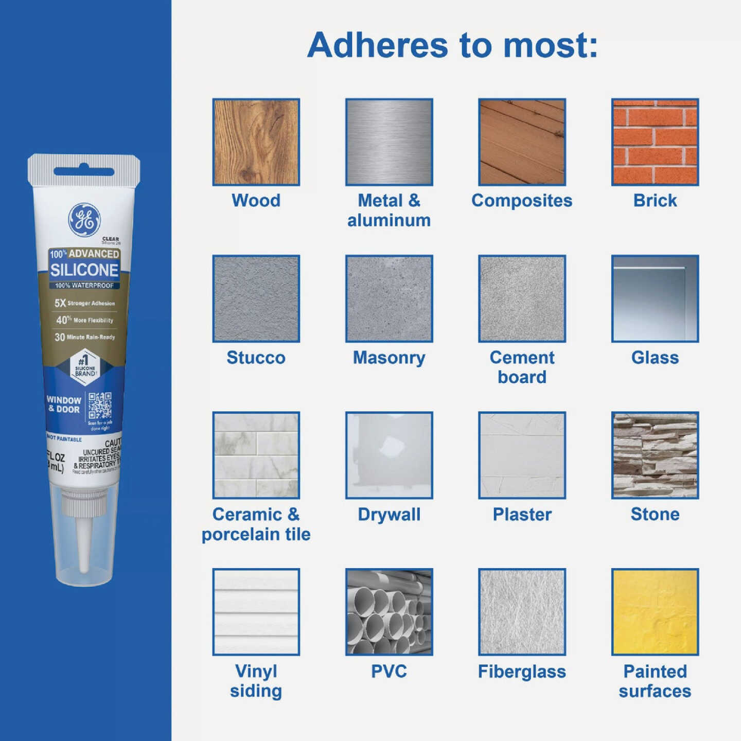 GE Advanced Silicone Window & Door Sealant, Clear, 2.8 Oz. Tube Image 5