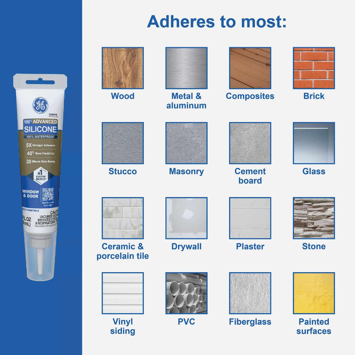 GE Advanced Silicone Window & Door Sealant, White, 2.8  Oz. Tube Image 5