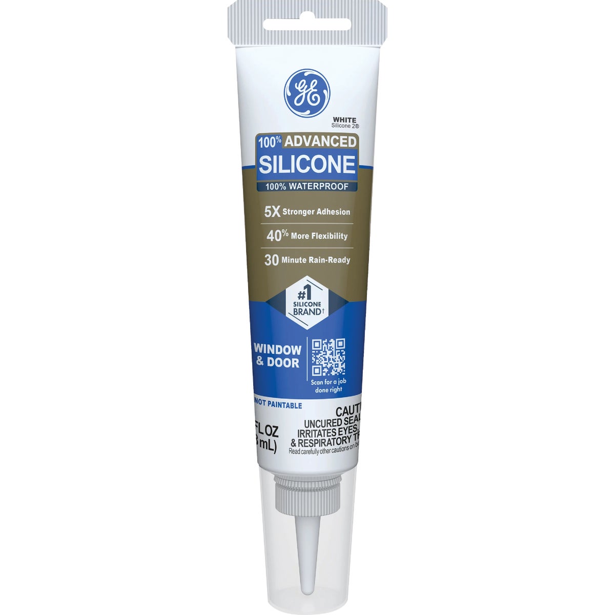 GE Advanced Silicone Window & Door Sealant, White, 2.8  Oz. Tube Image 1