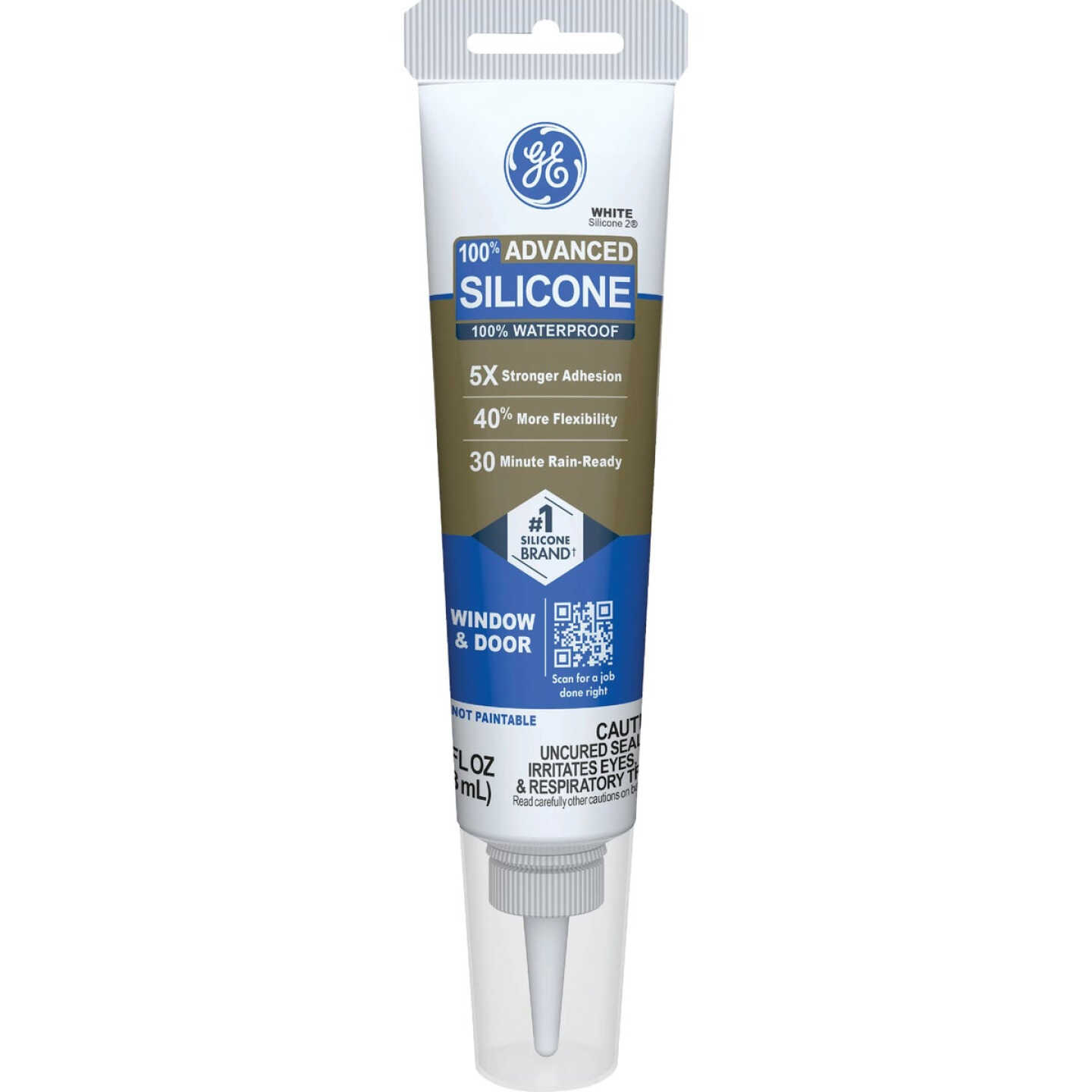 GE Advanced Silicone Window & Door Sealant, White, 2.8 Oz. Tube Image 1