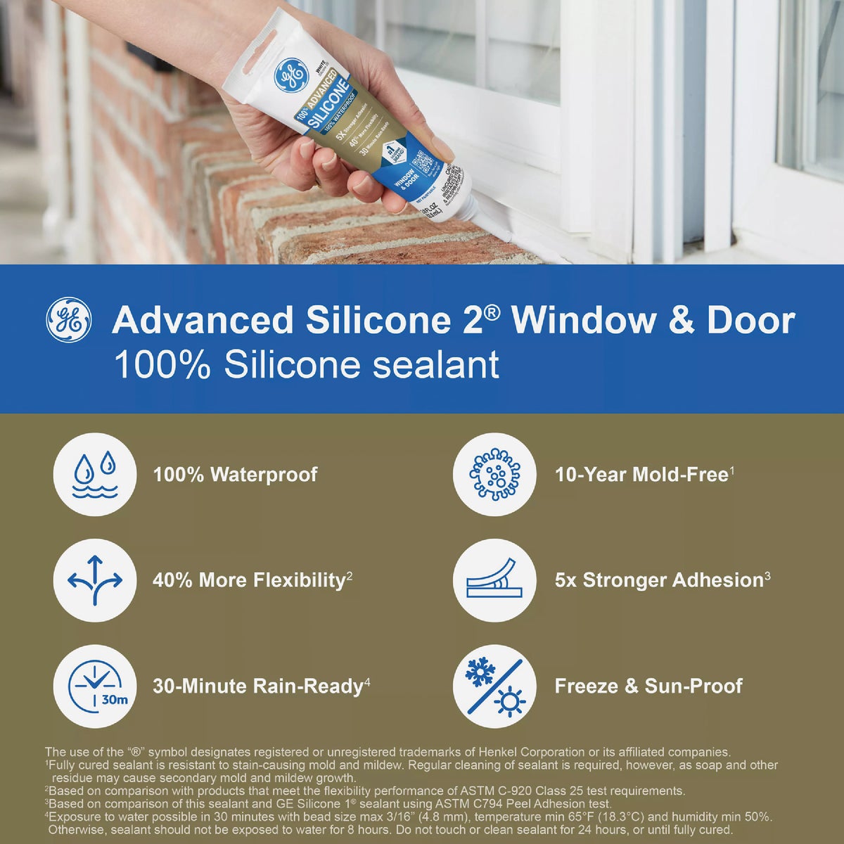 GE Advanced Silicone Window & Door Sealant, White, 2.8  Oz. Tube Image 4