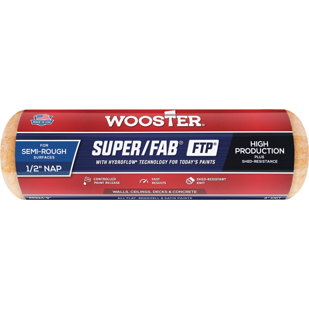 Wooster Super/Fab FTP 9 In. x 1/2 In. Knit Fabric Roller Cover Image 1
