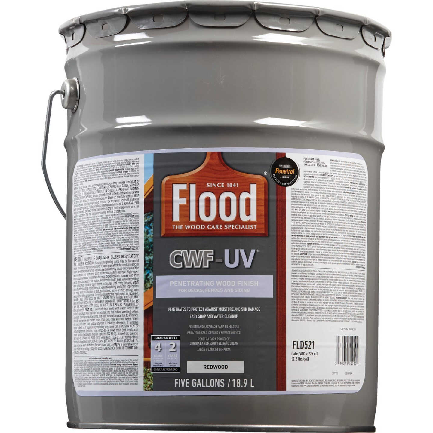 Flood CWF-UV Oil-Modified Fence Deck and Siding Wood Finish, Redwood, 5 Gal. Image 2