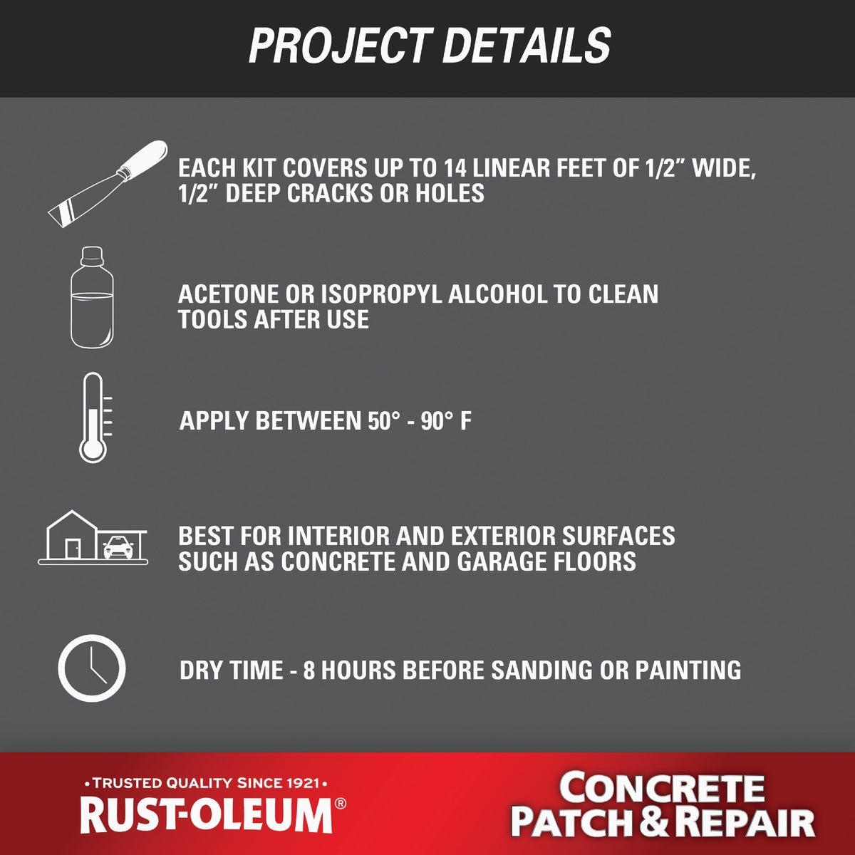 Rust-Oleum Concrete Patch & Repair Kit, Gray, 24 Oz. Image 7