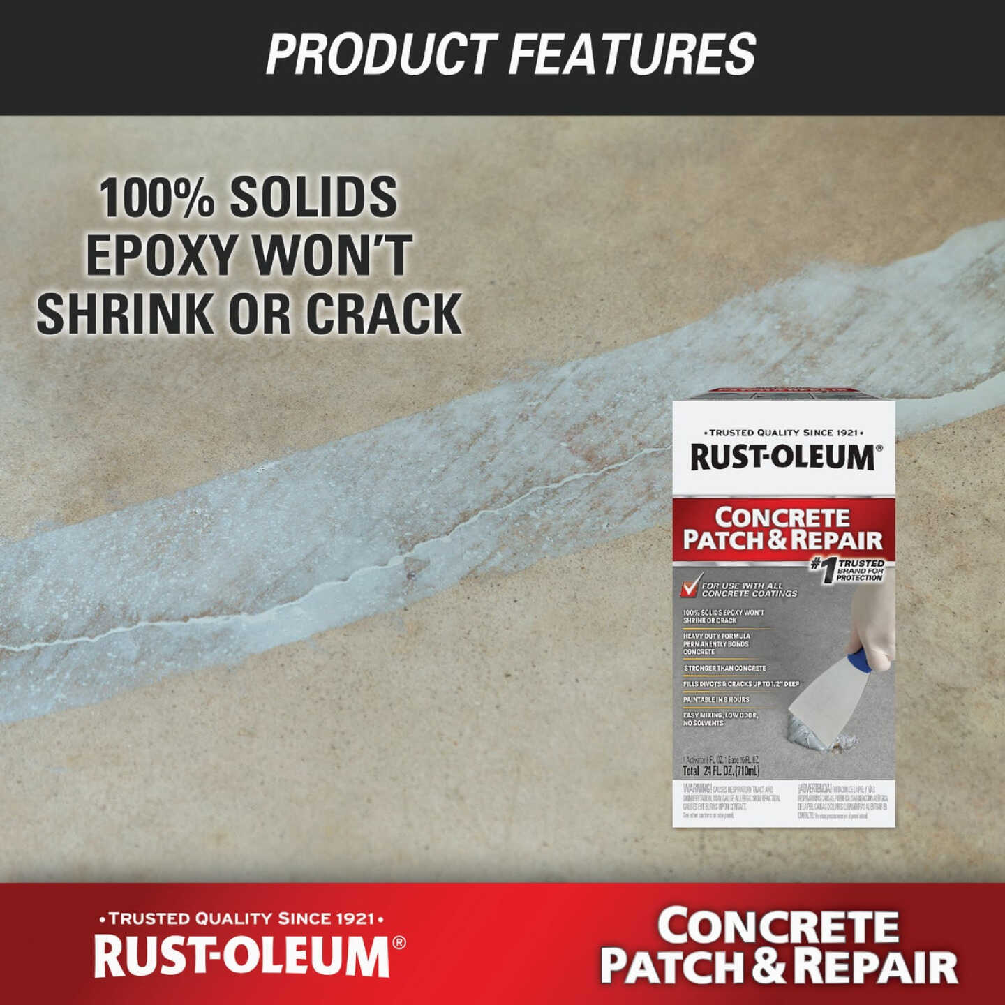 Rust-Oleum Concrete Patch & Repair Kit, Gray, 24 Oz. Image 3