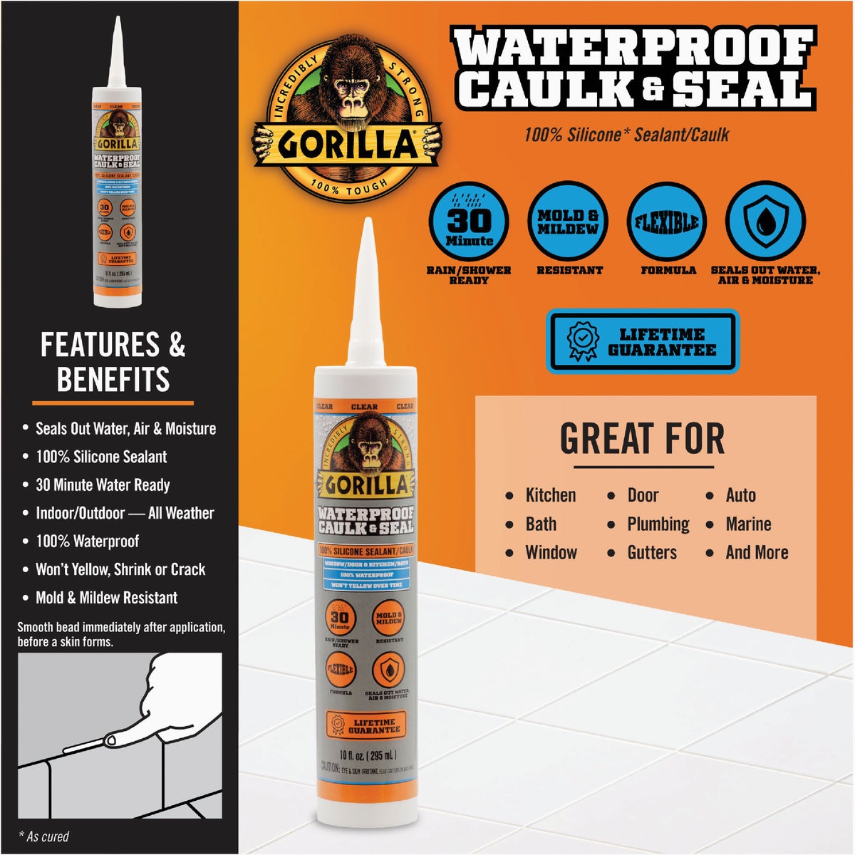 Gorilla 10 Oz. Clear Caulk & Seal Image 5