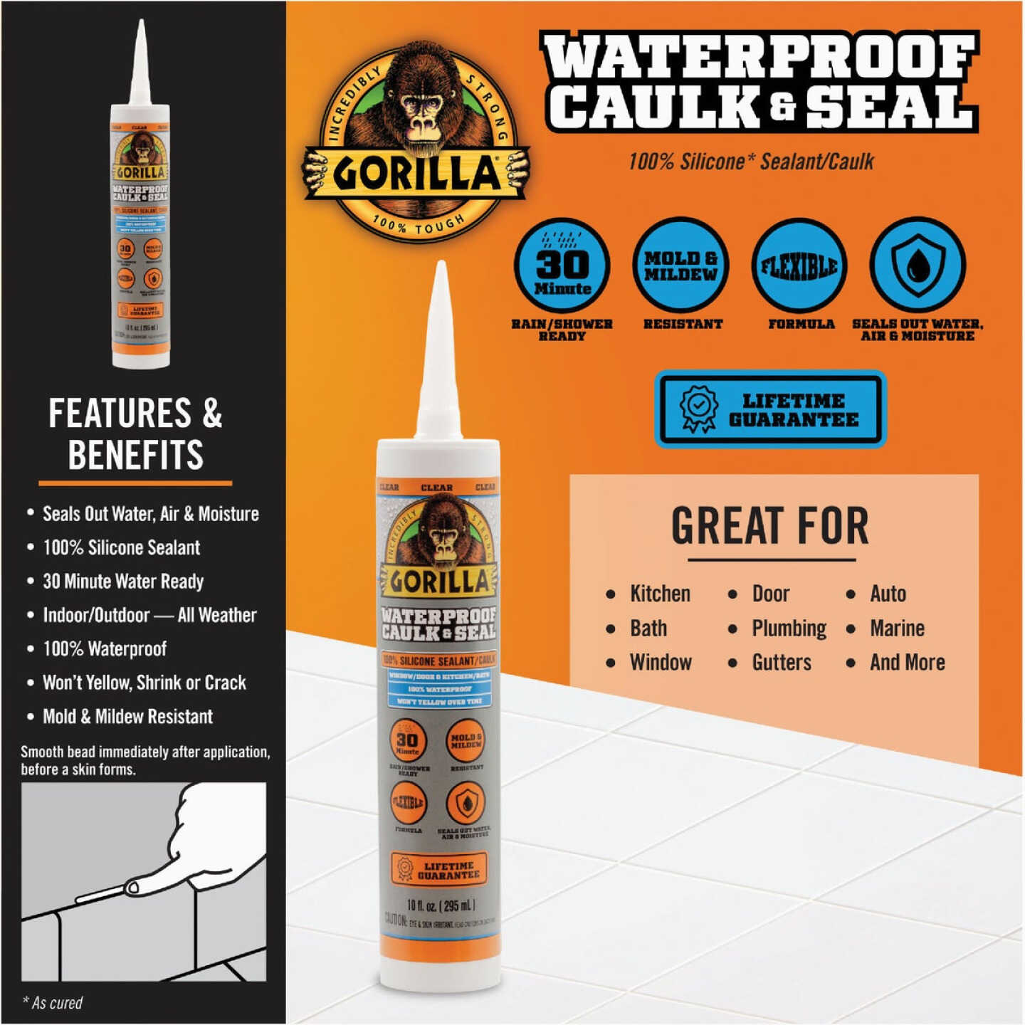 Gorilla 10 Oz. Clear Caulk & Seal Image 5