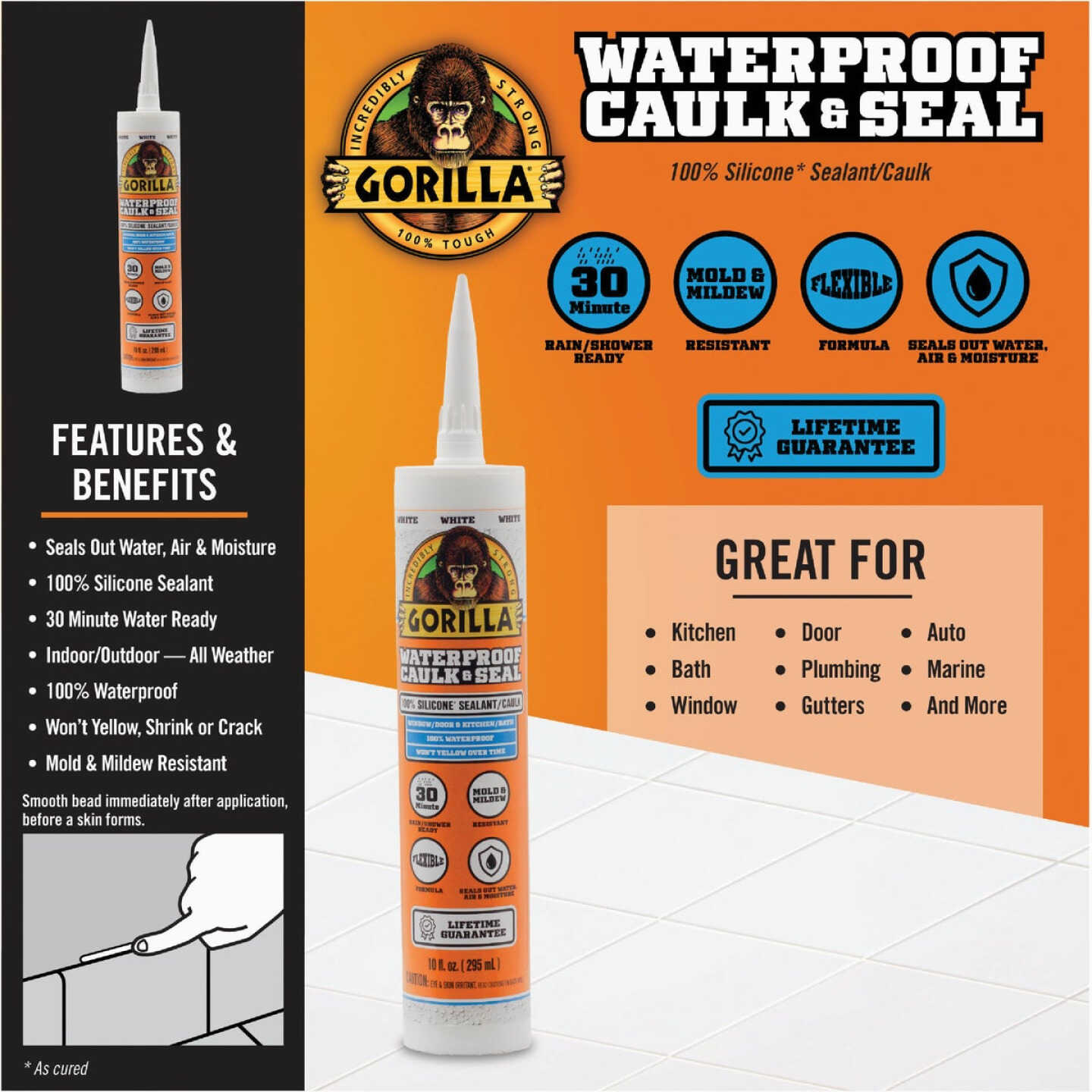 Gorilla 10 Oz. White Caulk & Seal Image 4