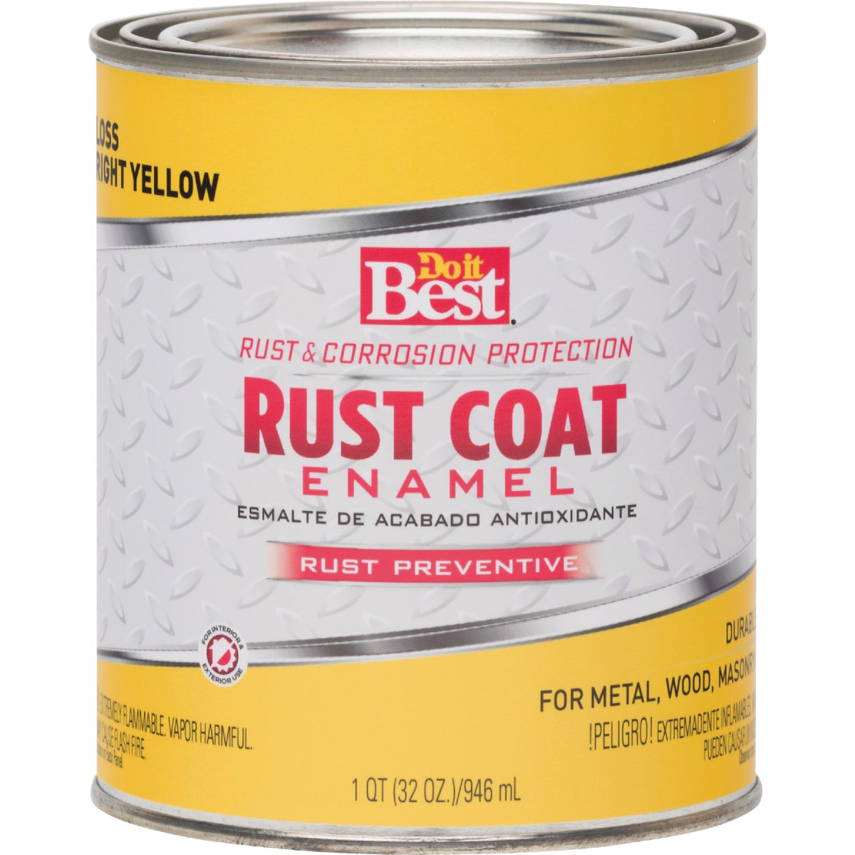 Do it Best Rust Coat Oil-Based Gloss Enamel, Bright Yellow, 1 Qt. Image 2