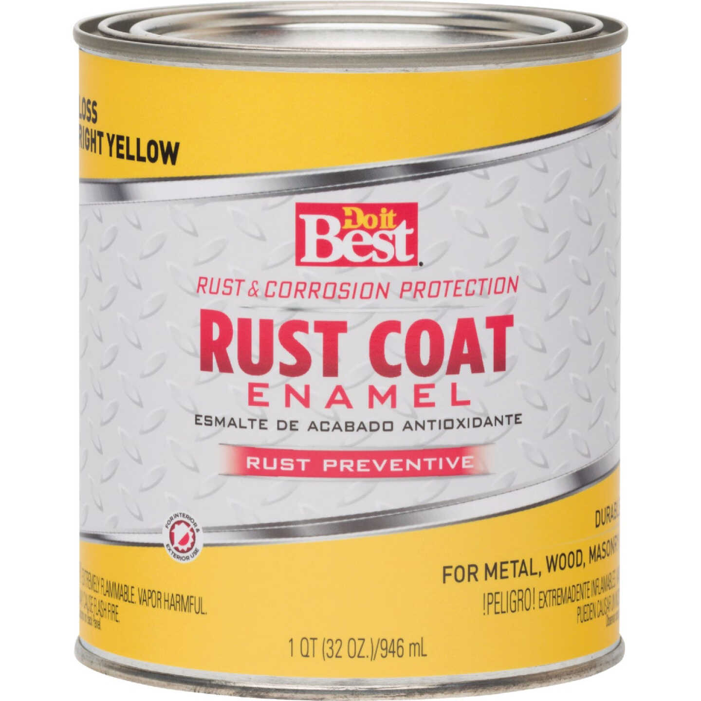 Do it Best Rust Coat Oil-Based Gloss Enamel, Bright Yellow, 1 Qt. Image 2