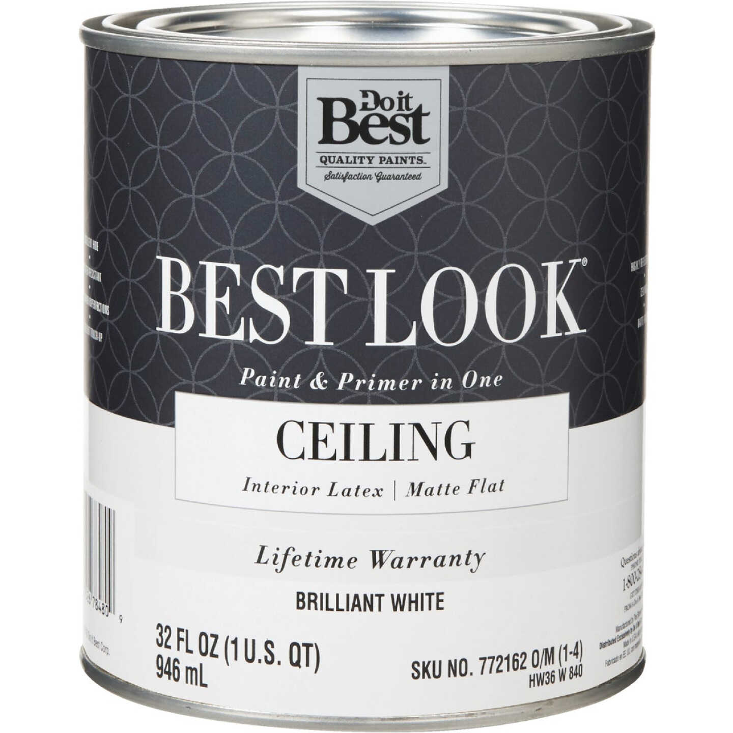 Best Look Latex Paint & Primer In One Matte Flat Ceiling Paint, Brilliant White, 1 Qt. Image 1