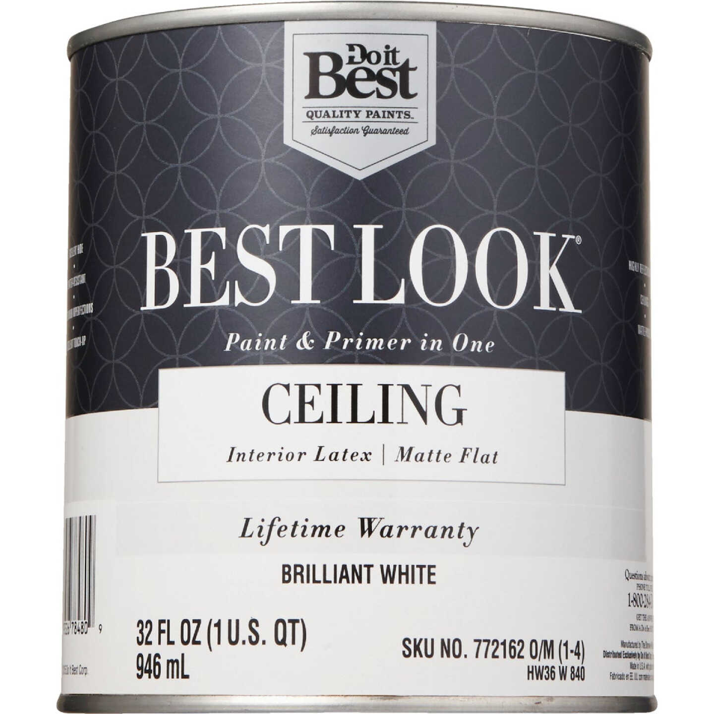 Best Look Latex Paint & Primer In One Matte Flat Ceiling Paint, Brilliant White, 1 Qt. Image 2