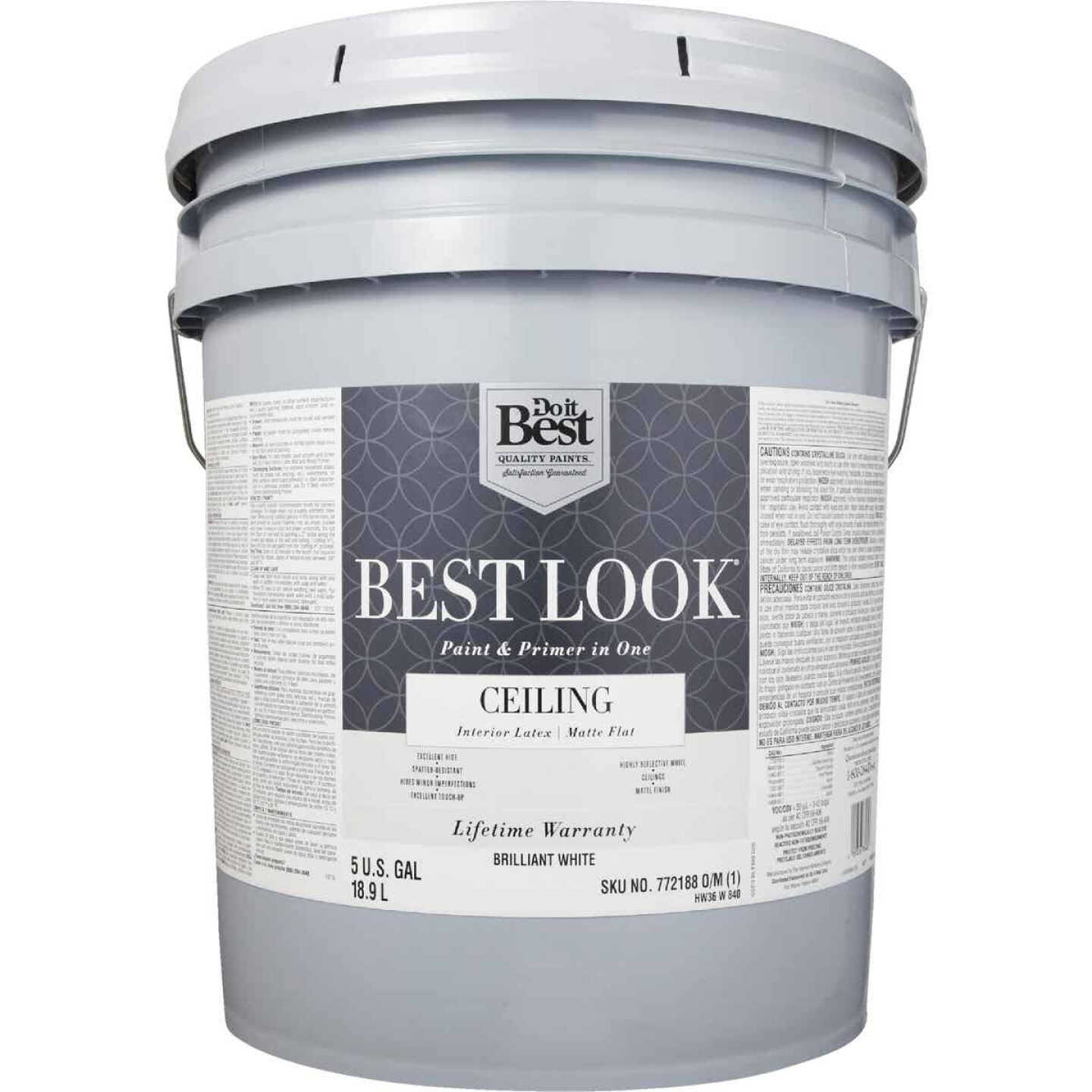 Best Look Latex Paint & Primer In One Matte Flat Ceiling Paint, Brilliant White, 5 Gal. Image 2