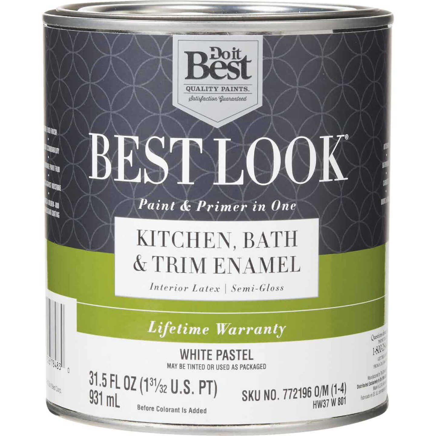 Best Look Latex Paint & Primer In One Kitchen Bath & Trim Semi-Gloss Interior Wall Paint, White-Pastel Base, 1 Qt. Image 1