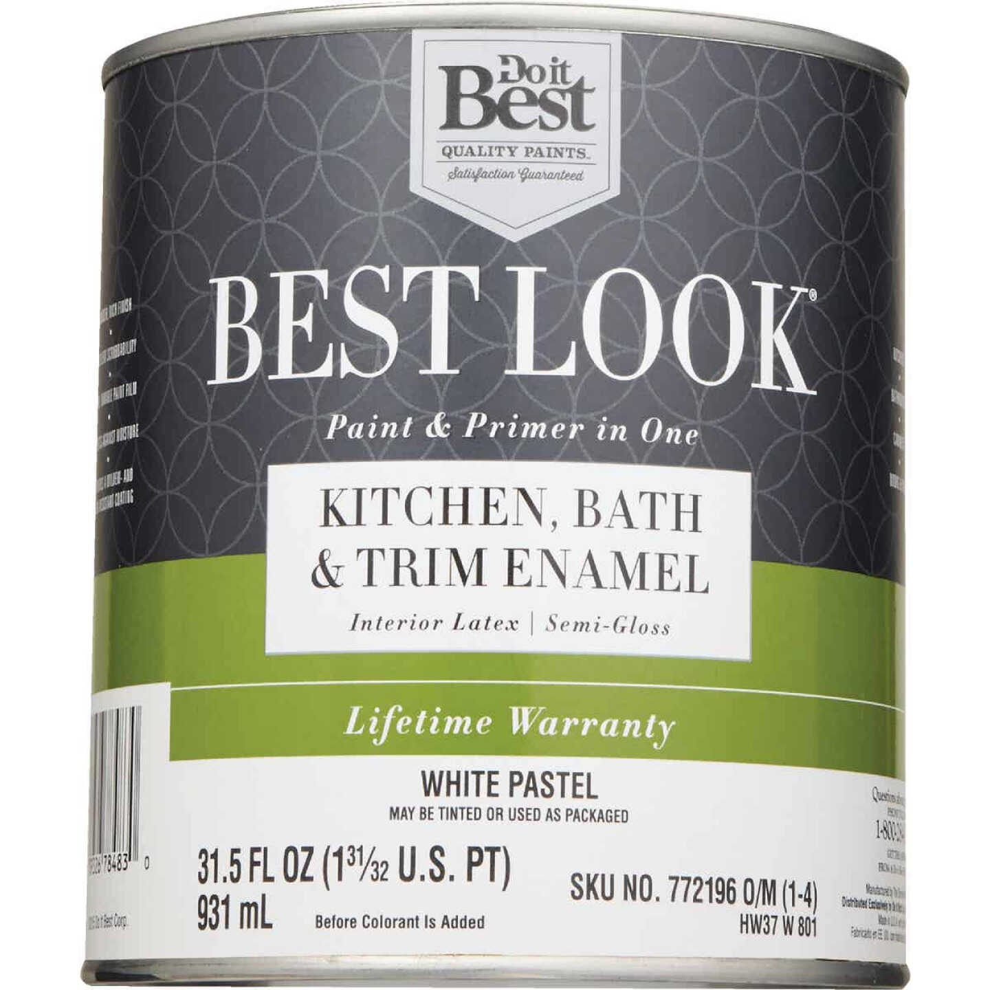 Best Look Latex Paint & Primer In One Kitchen Bath & Trim Semi-Gloss Interior Wall Paint, White-Pastel Base, 1 Qt. Image 2