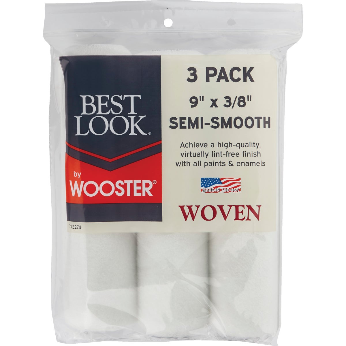 Best Look By Wooster 9 In. x 3/8 In. Woven Fabric Roller Cover (3-Pack) Image 1