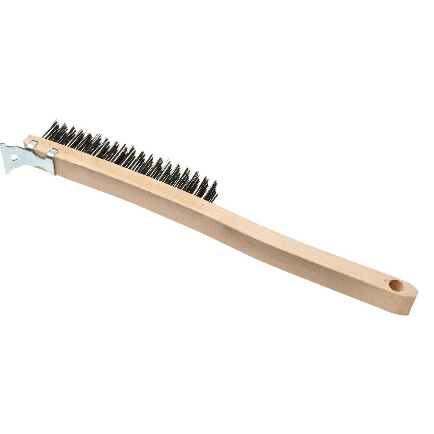 Best Look Long Wood Handle Wire Brush with Metal Scraper Image 1
