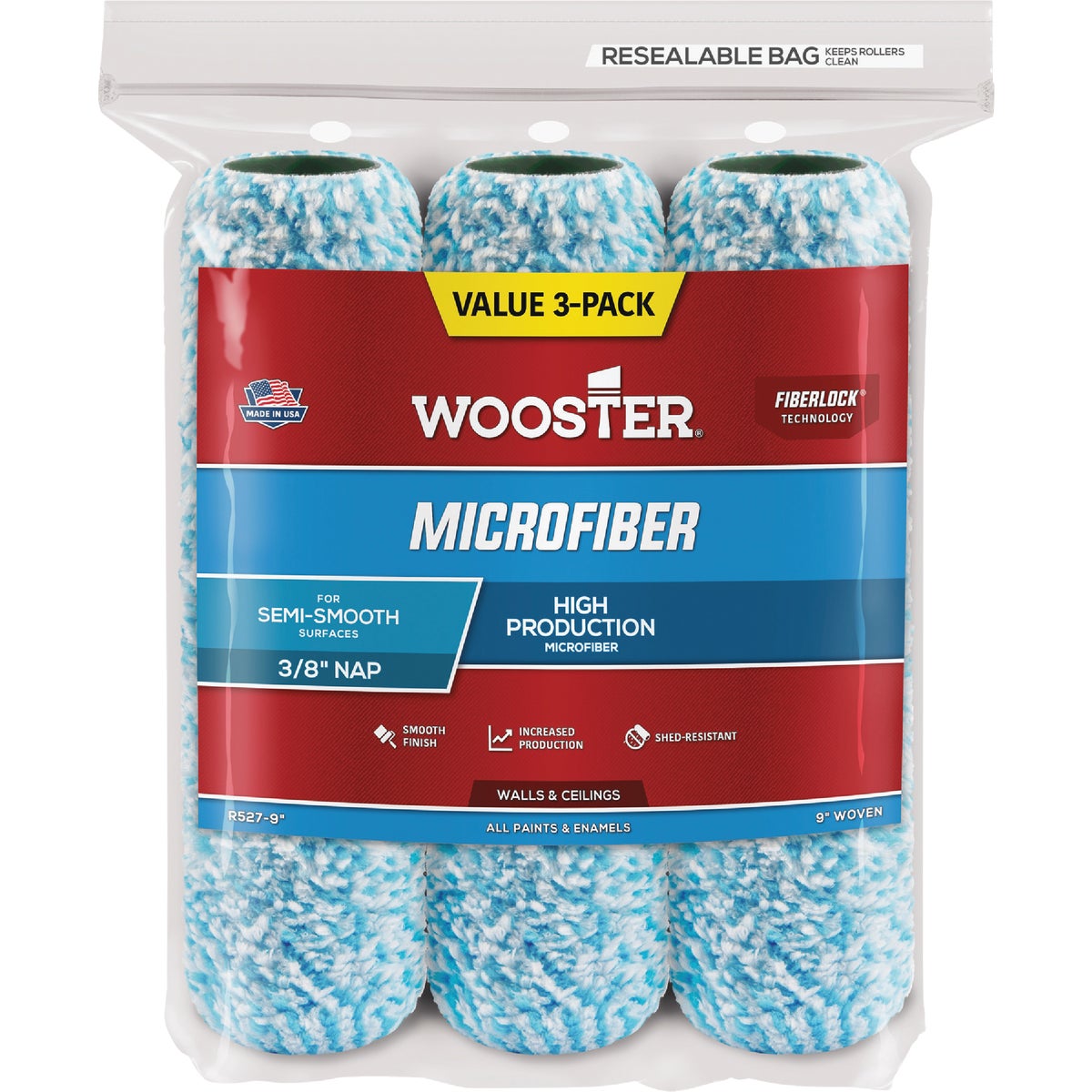 Wooster 9 In. x 3/8 In. Microfiber Roller Cover (3-Pack) Image 1