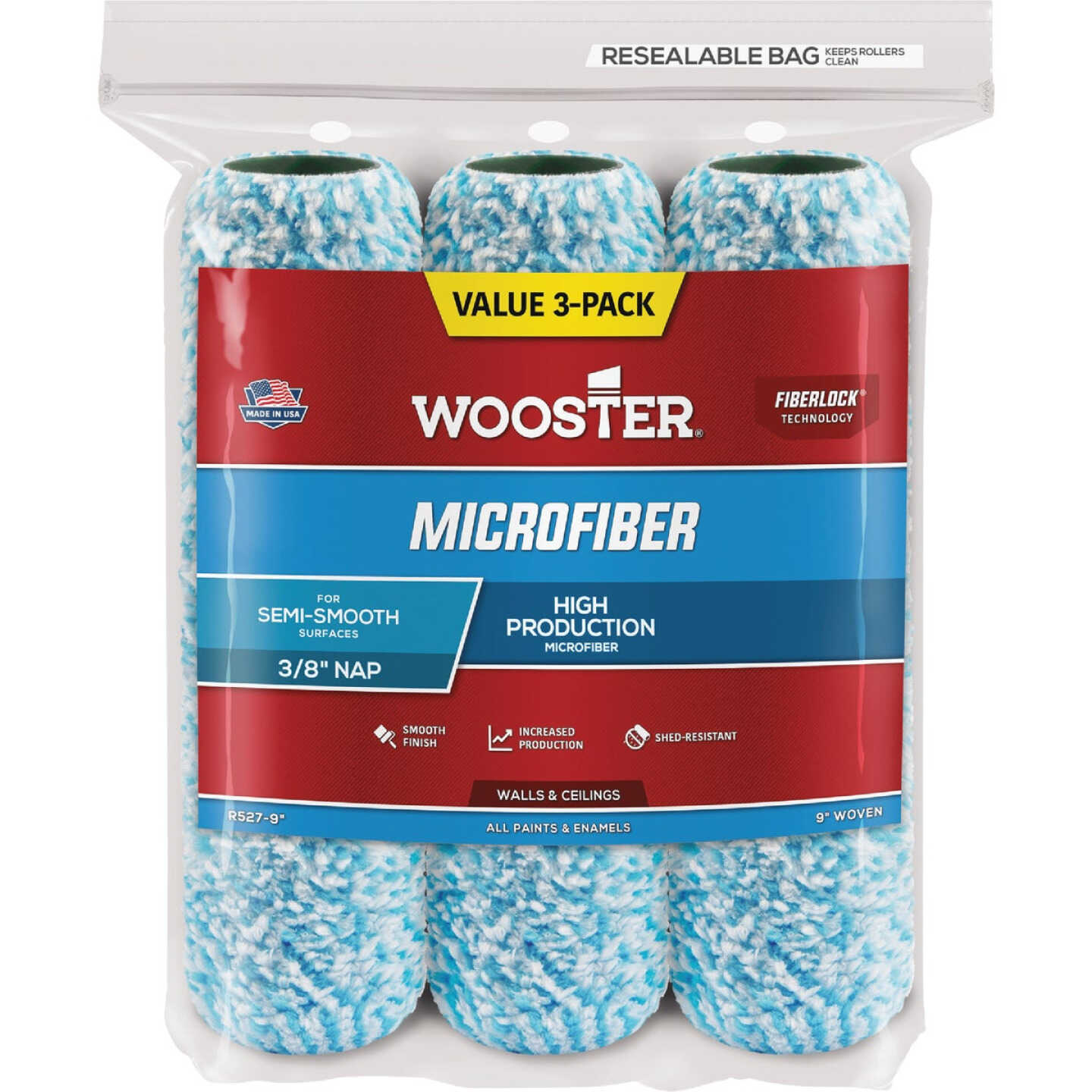 Wooster 9 In. x 3/8 In. Microfiber Roller Cover (3-Pack) Image 1