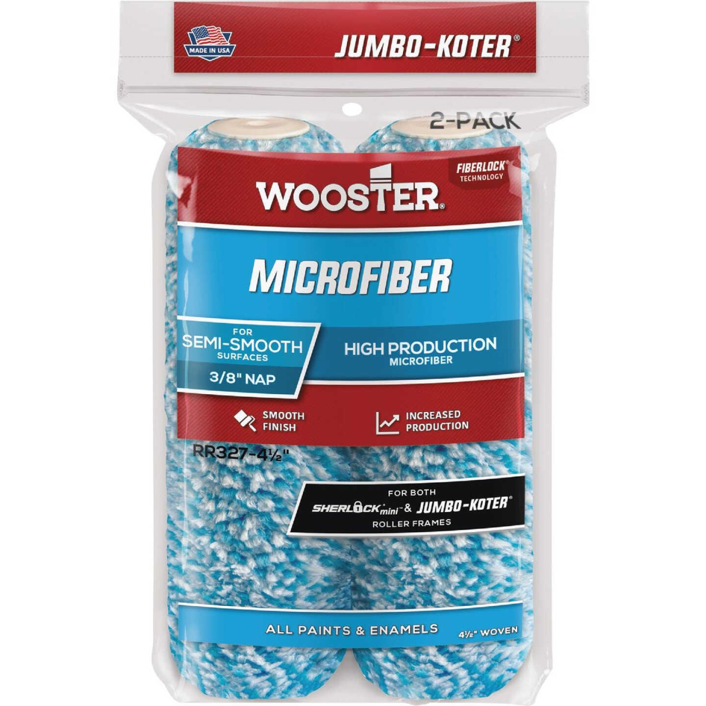 Wooster Jumbo-Koter 4-1/2 In. x 3/8 In. Mini Microfiber Trim Roller Cover (2-Pack) Image 1