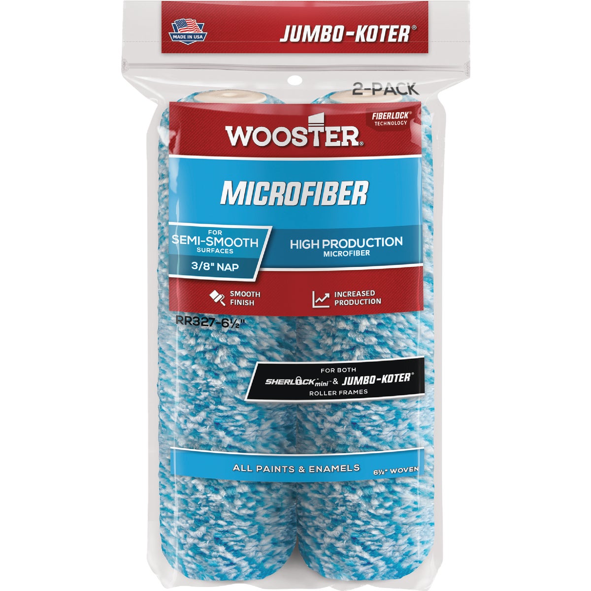 Wooster Jumbo-Koter 6-1/2 In. x 3/8 In. Mini Microfiber Trim Roller Cover (2-Pack) Image 1