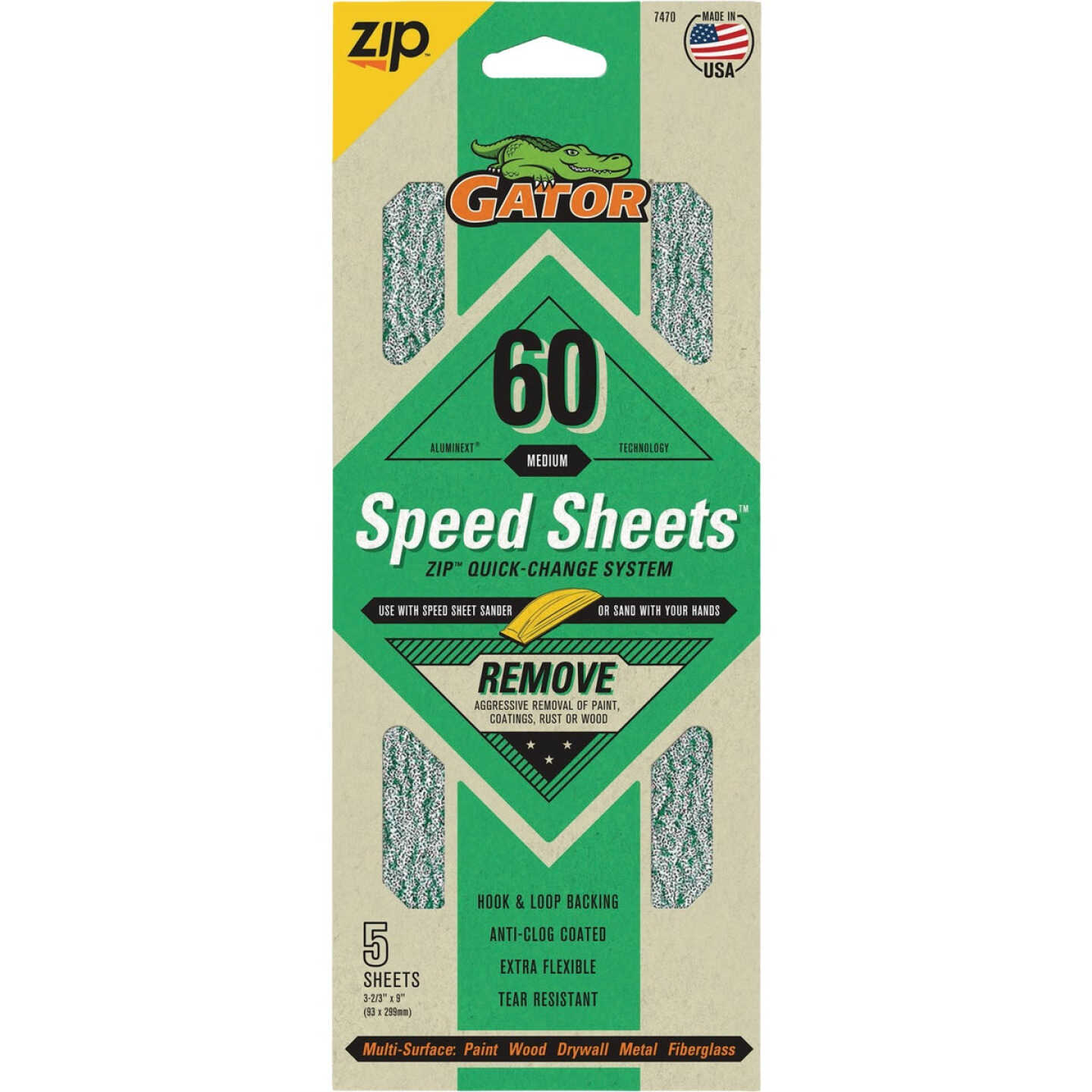 Gator Grit 3 In. x 9 In. Coarse ZIP Speed Sheet, 60 Grit (5-Pack) Image 1