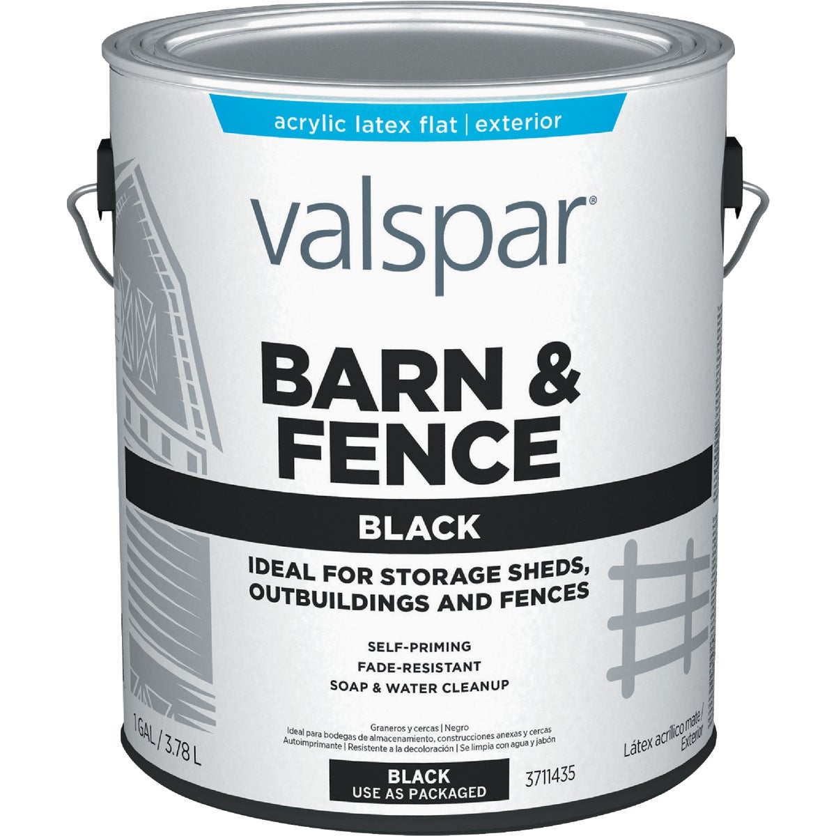 Valspar Barn & Fence Latex Flat Paint, Black, 1 Gal.
