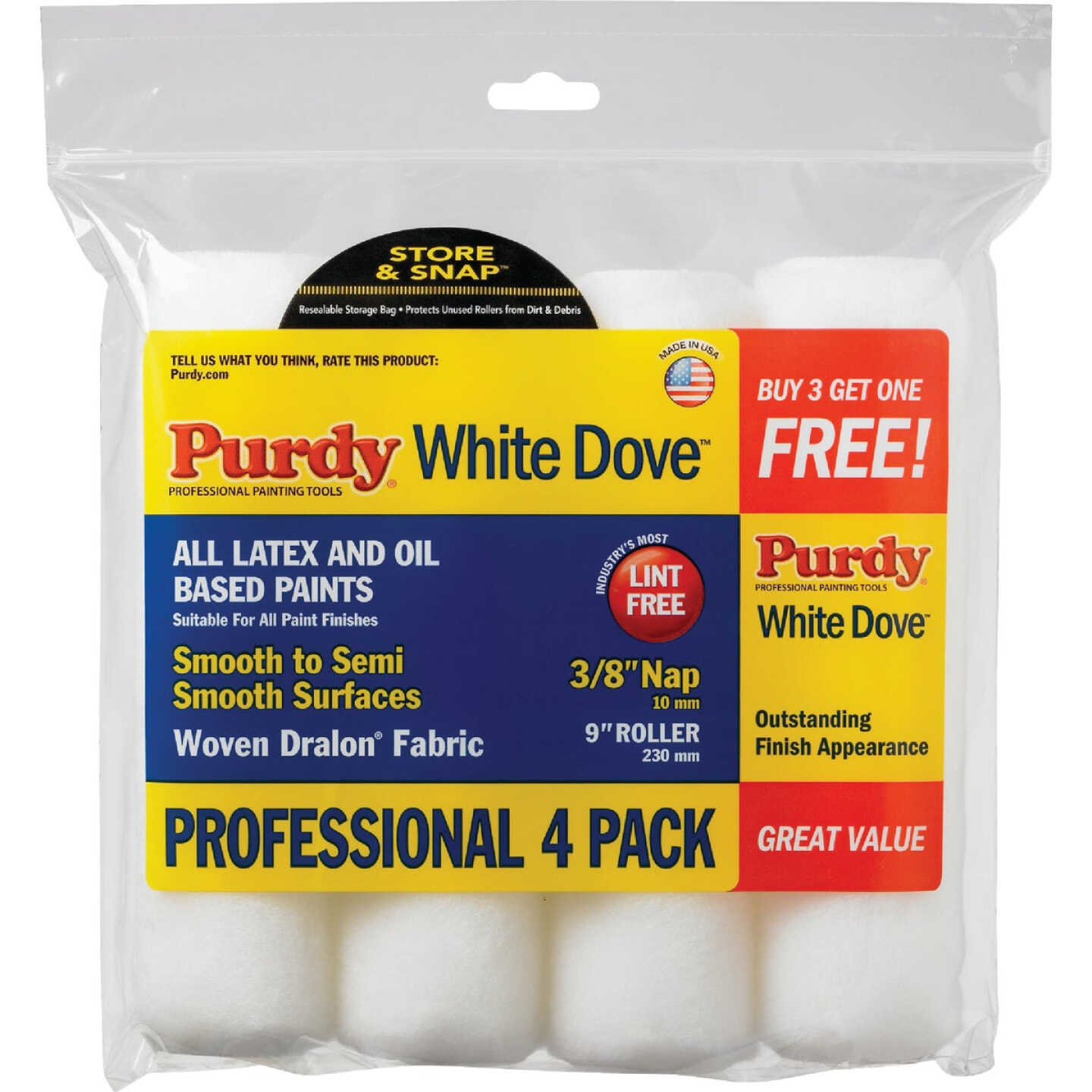 Purdy White Dove 9 In. x 3/8 In. Woven Fabric Roller Cover (4-Pack) Image 1