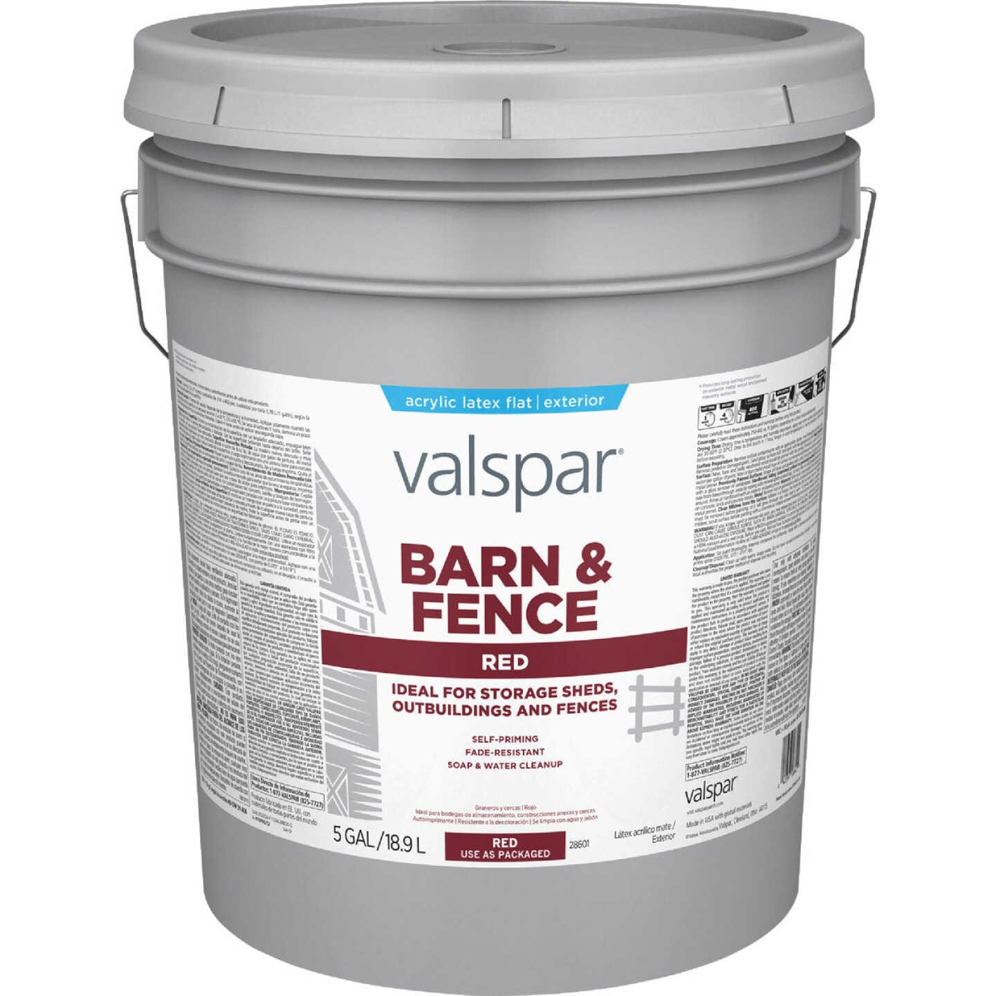 Valspar Latex Paint & Primer In One Flat Barn & Fence Paint, Red, 5 Gal. Image 6