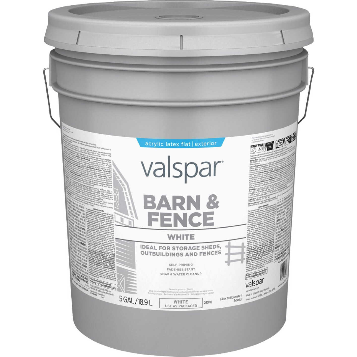 Valspar Latex Paint & Primer In One Flat Barn & Fence Paint, White, 5 Gal. Image 6