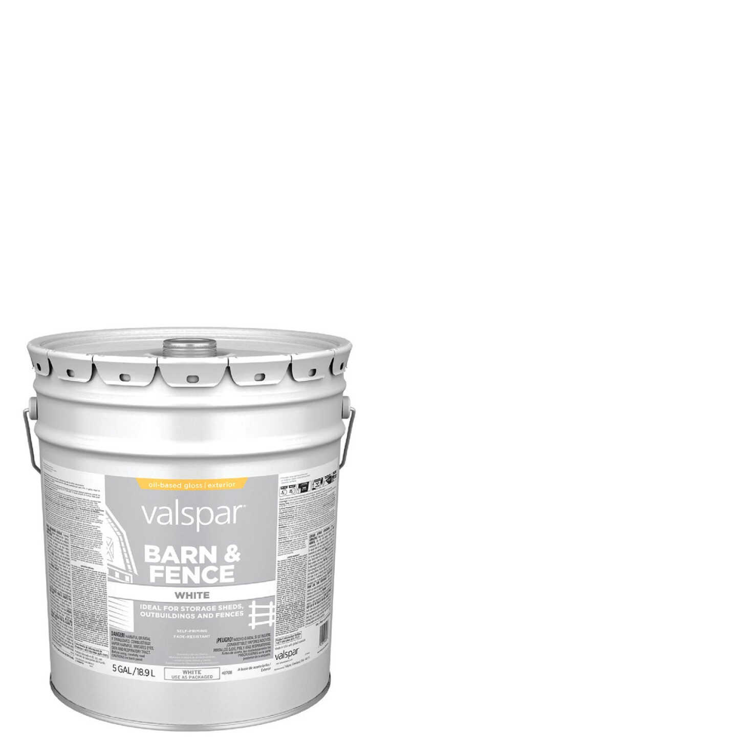 Valspar Oil Paint & Primer In One Low Sheen Barn & Fence Paint, White, 5 Gal. Image 1