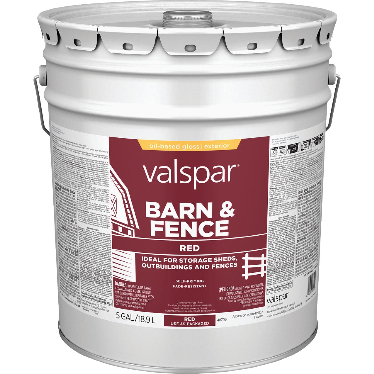 Valspar Oil Paint & Primer In One Low Sheen Barn & Fence Paint, Red, 5 Gal. Image 6