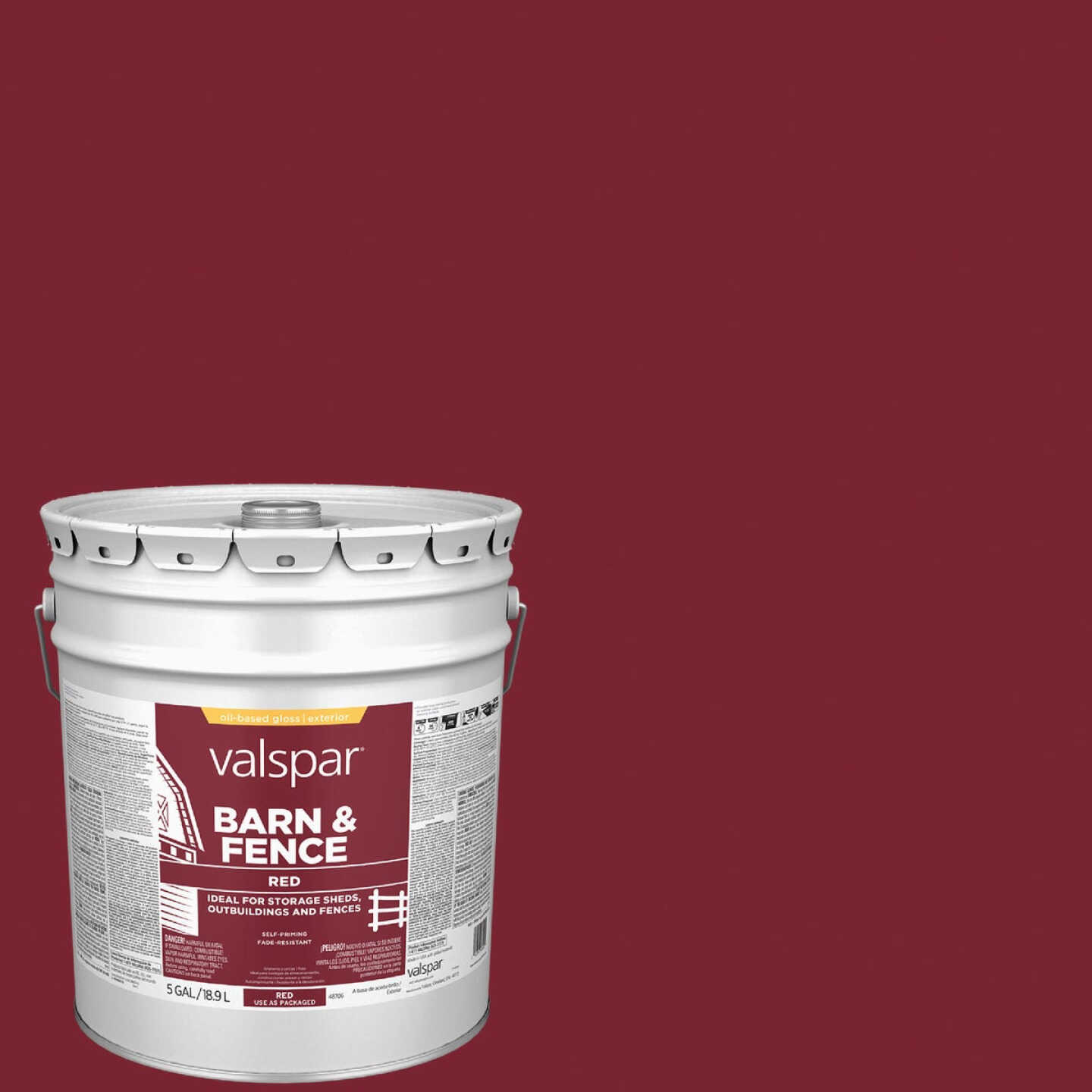 Valspar Oil Paint & Primer In One Low Sheen Barn & Fence Paint, Red, 5 Gal. Image 1