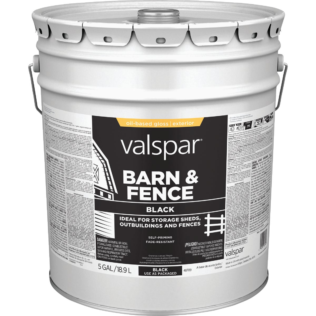 Valspar Alkyd Exterior Oil Paint & Primer In One Barn & Fence Paint, Black, 5 Gal.