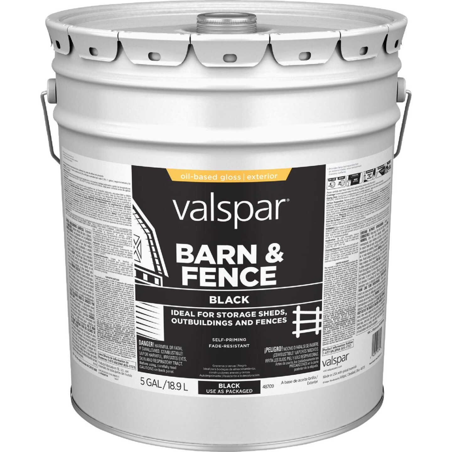 Valspar Alkyd Exterior Oil Paint & Primer In One Barn & Fence Paint, Black, 5 Gal. Image 1