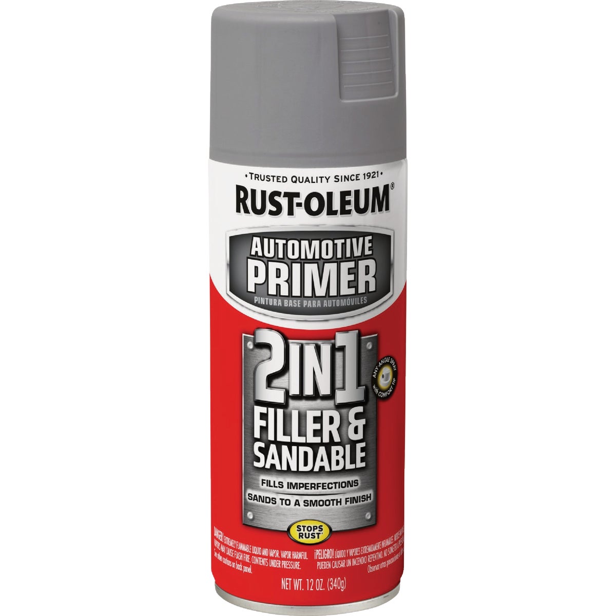 Rust-Oleum Stops Rust Automotive 2 in 1 Filler & Sandable Primer Spray, 12 Oz., Gray