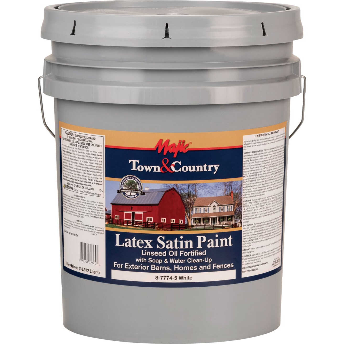 MAJIC Town & Country Exterior Latex Satin Paint, White, 5 Gal. Image 1