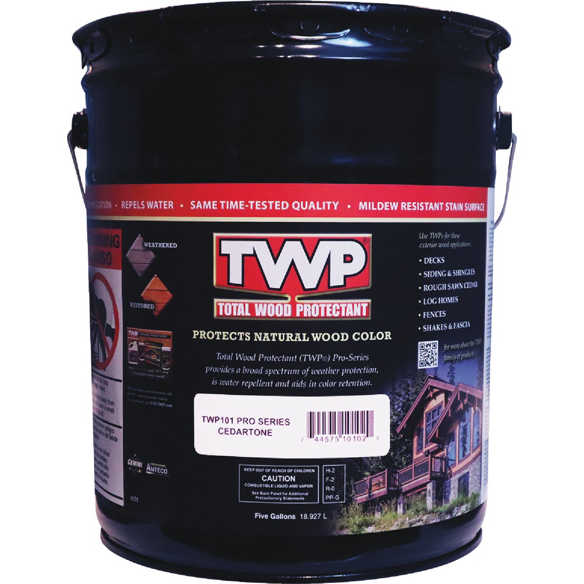 TWP 100 Pro Series Semi-Transparent Wood Protectant Deck Stain, Cedartone, 5 Gal.