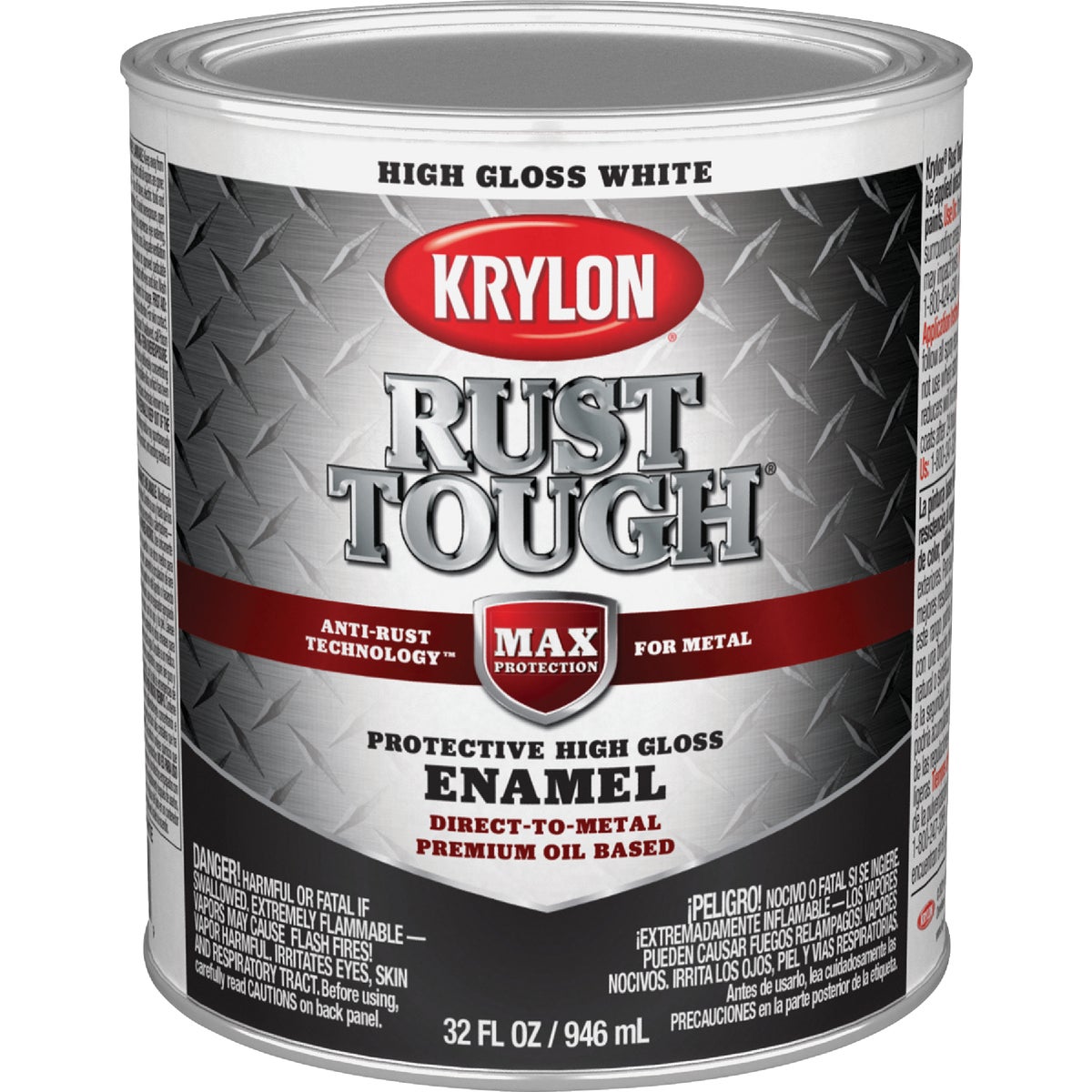 Krylon Rust Tough DTM Oil-Based Gloss Rust Control Enamel, White, 1 Qt.