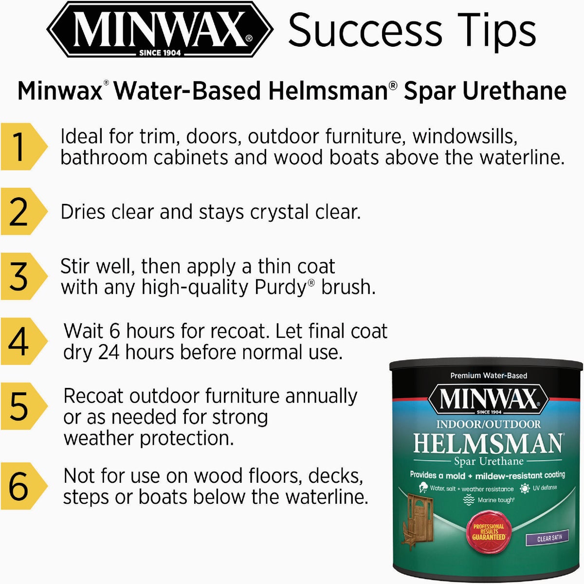 Minwax Water Based Helmsman Indoor/Outdoor Semi-Gloss Clear Spar Urethane, 1 Qt. Image 5