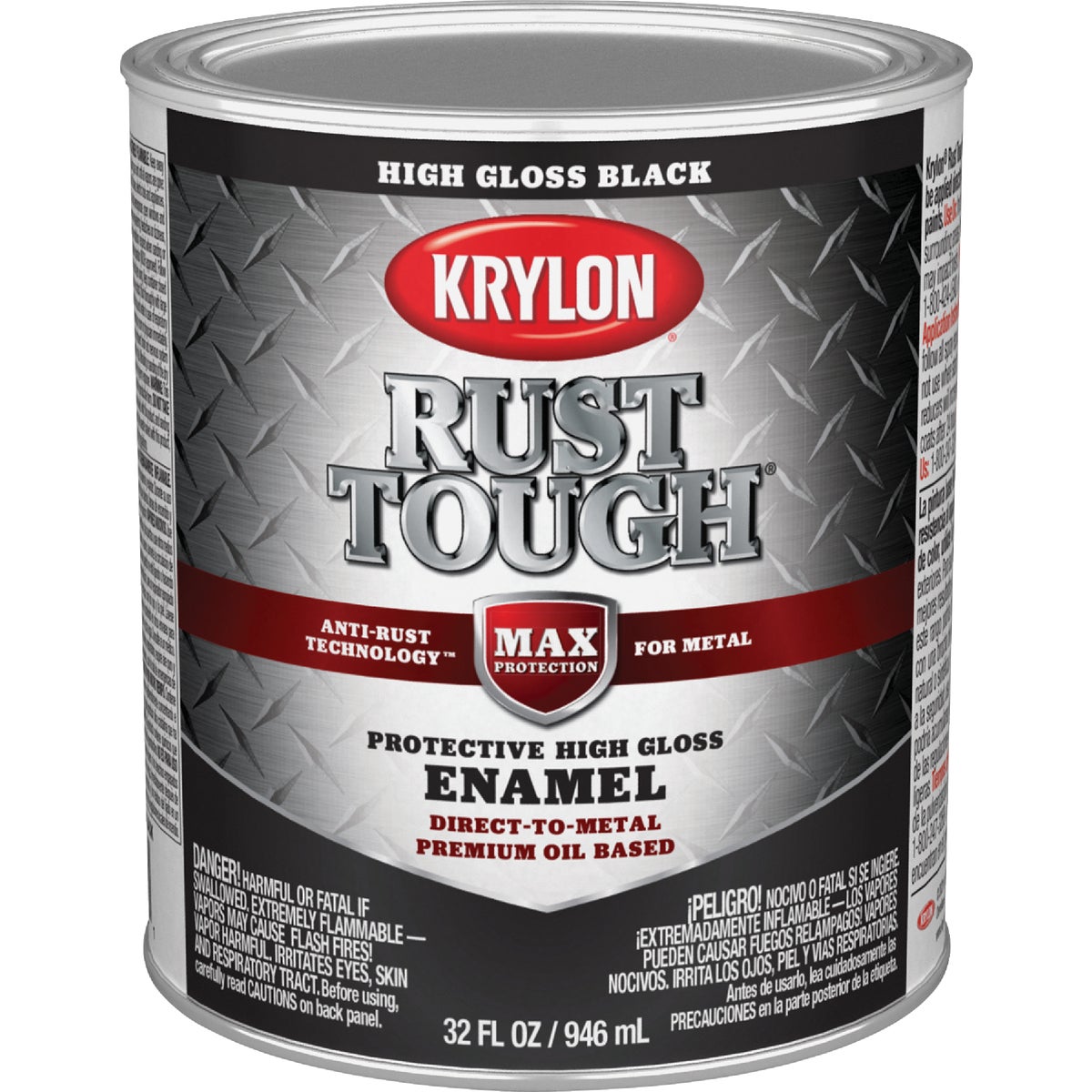 Krylon Rust Tough DTM Oil-Based Gloss Rust Control Enamel, Black, 1 Qt.