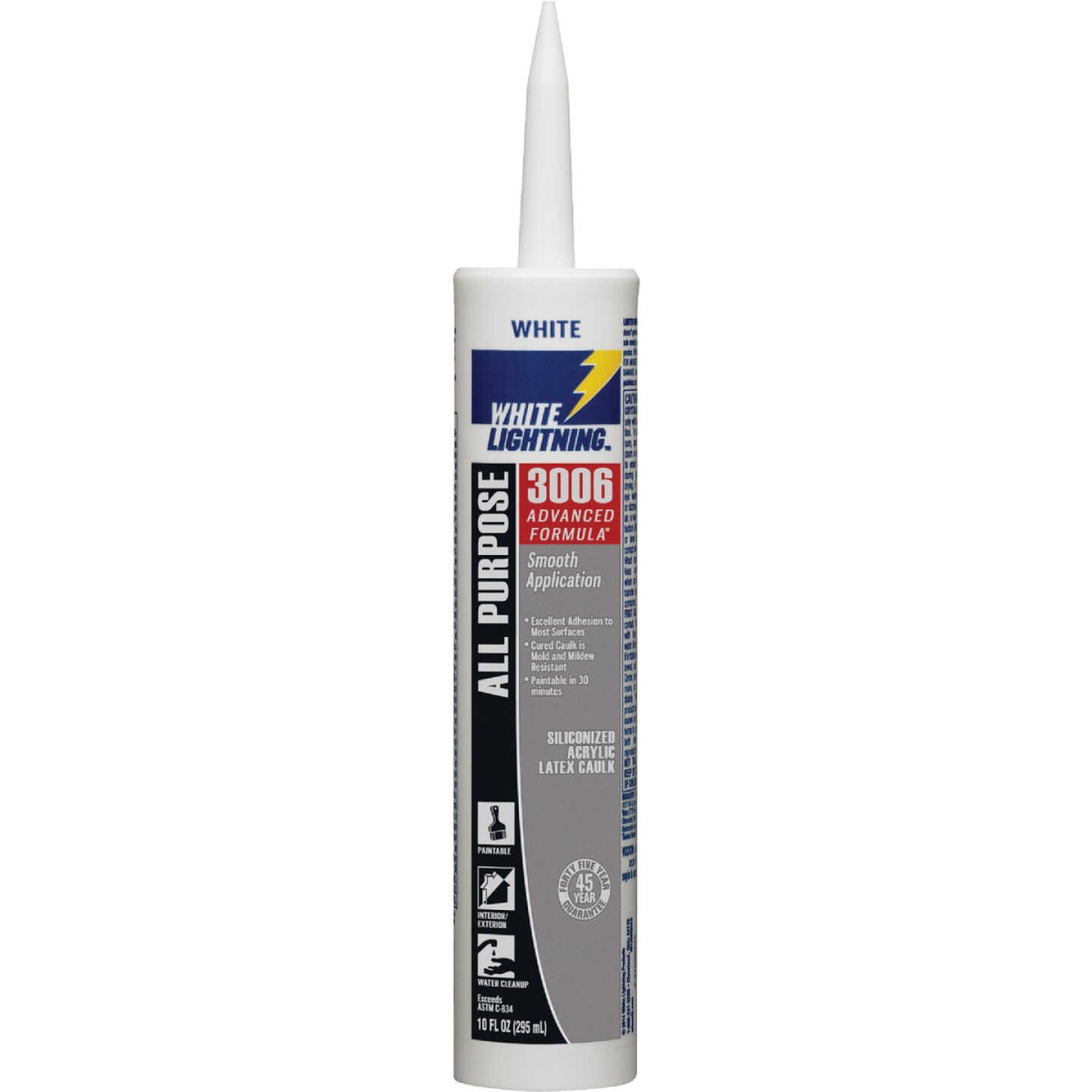 White Lightning 3006 10 Oz. Advanced All-Purpose Siliconized Acrylic Latex Caulk, White Image 1