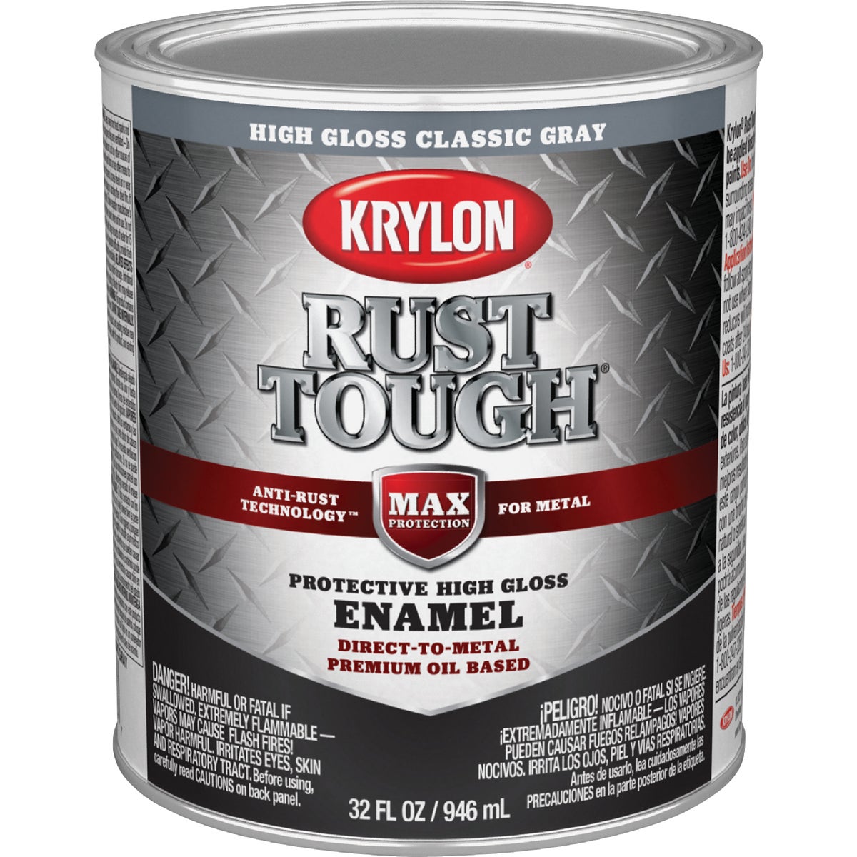 Krylon Rust Tough DTM Oil-Based Gloss Rust Control Enamel, Gray, 1 Qt.