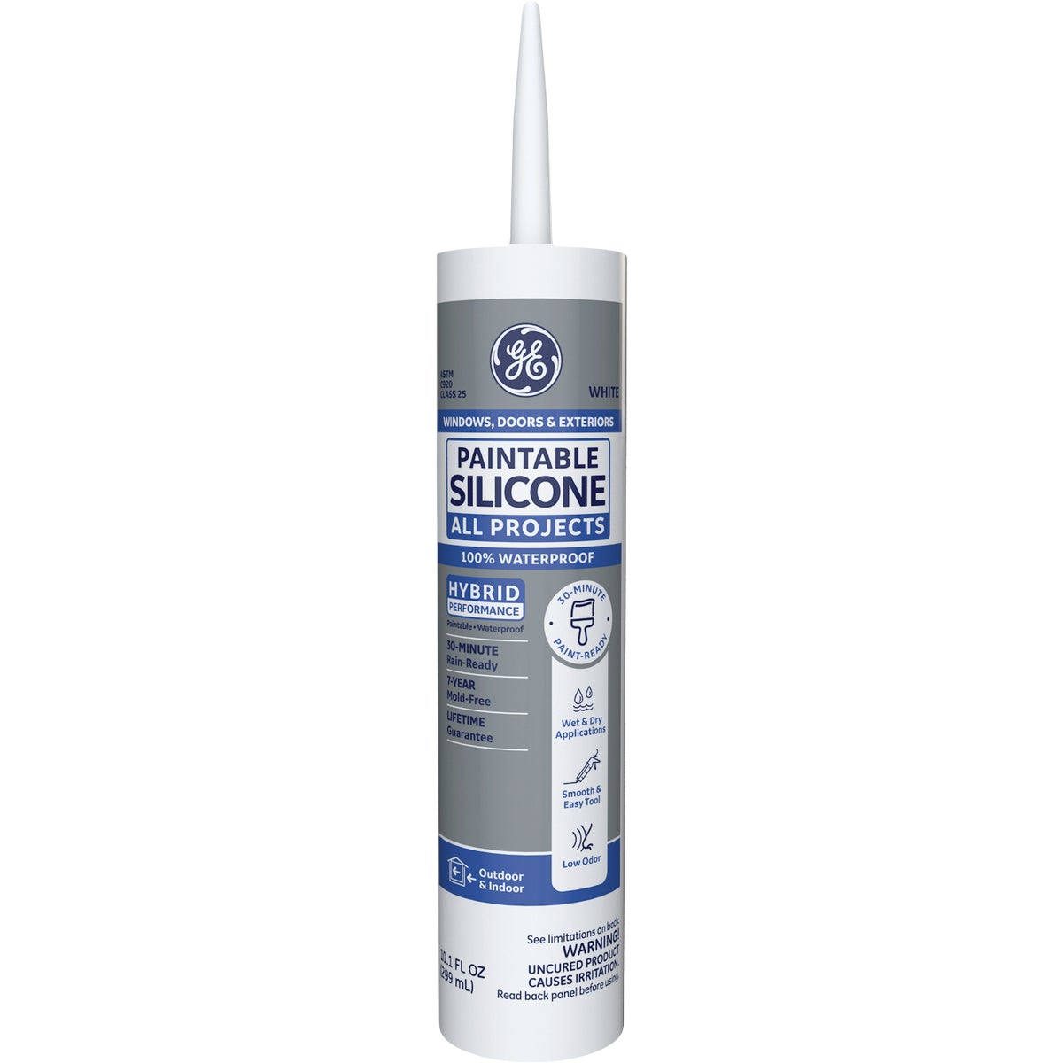 GE Paintable Silicone All Projects Window & Door Sealant, White, 10.1oz (GE7000)