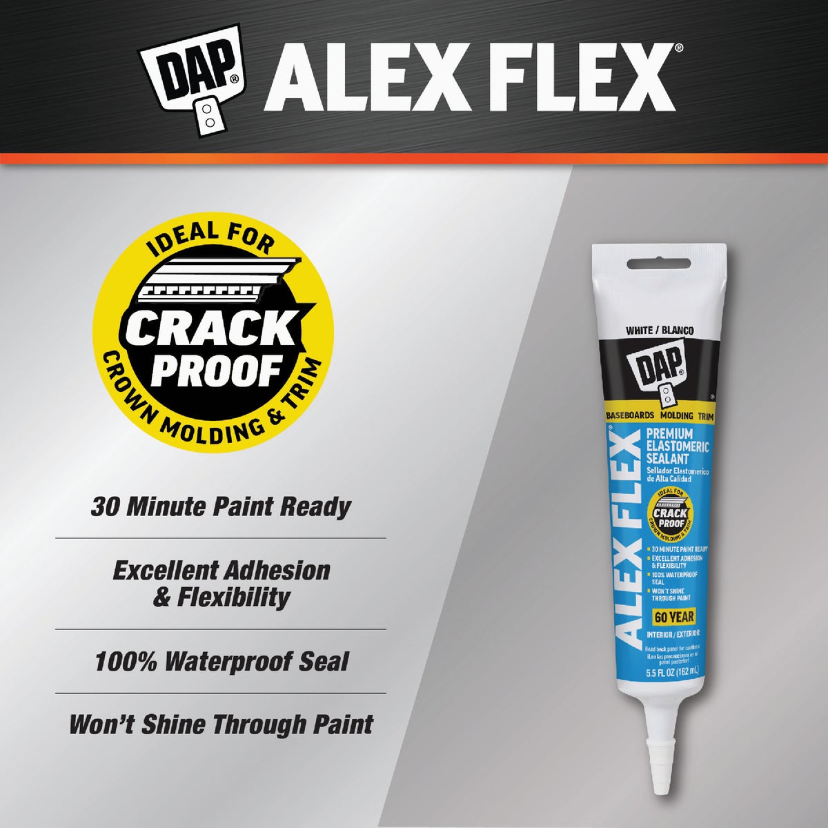 Dap Alex Flex 5.5 Oz. Premium Molding & Trim Acrylic Latex Siliconized Sealant, White Image 2