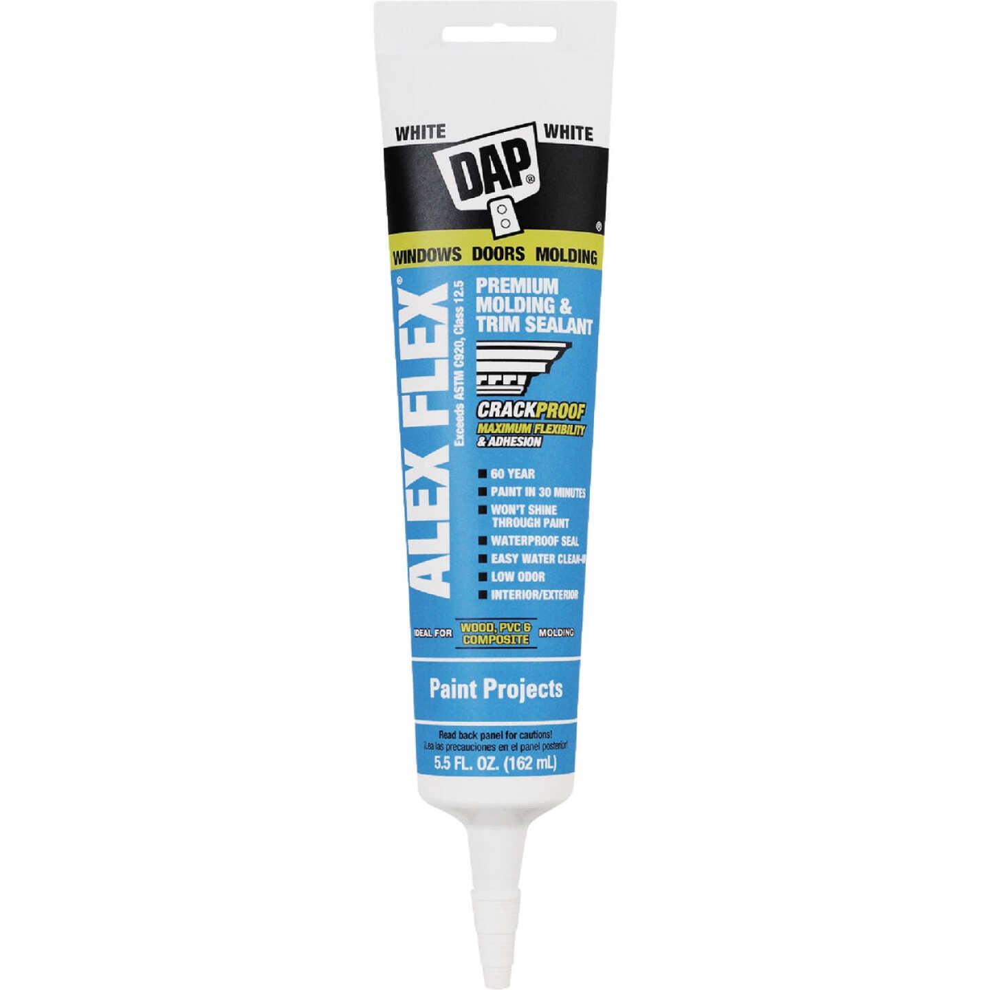 Dap Alex Flex 5.5 Oz. Premium Molding & Trim Acrylic Latex Siliconized Sealant, White Image 1