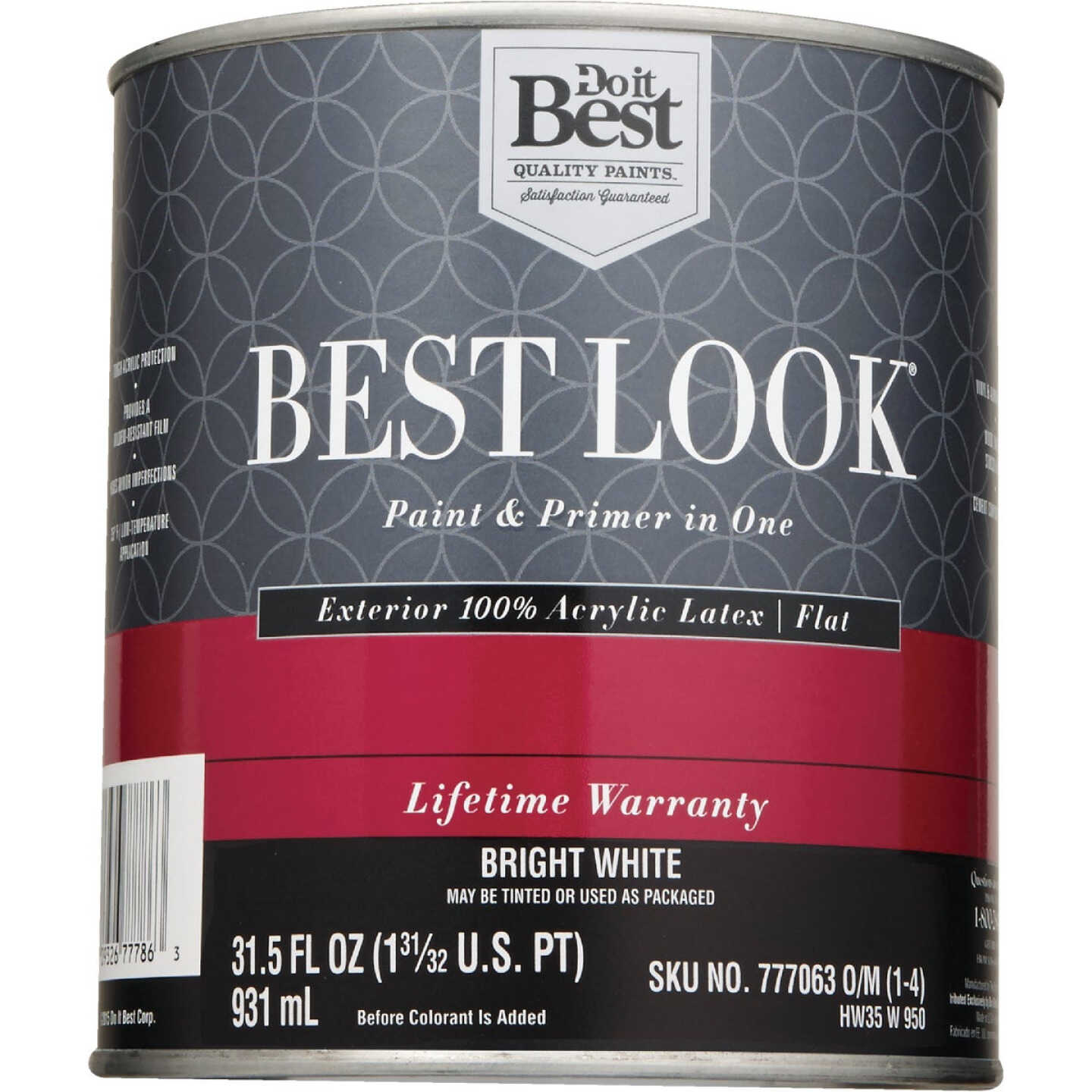 Best Look 100% Acrylic Latex Premium Paint & Primer In One Flat Exterior House Paint, Bright White, 1 Qt. Image 2